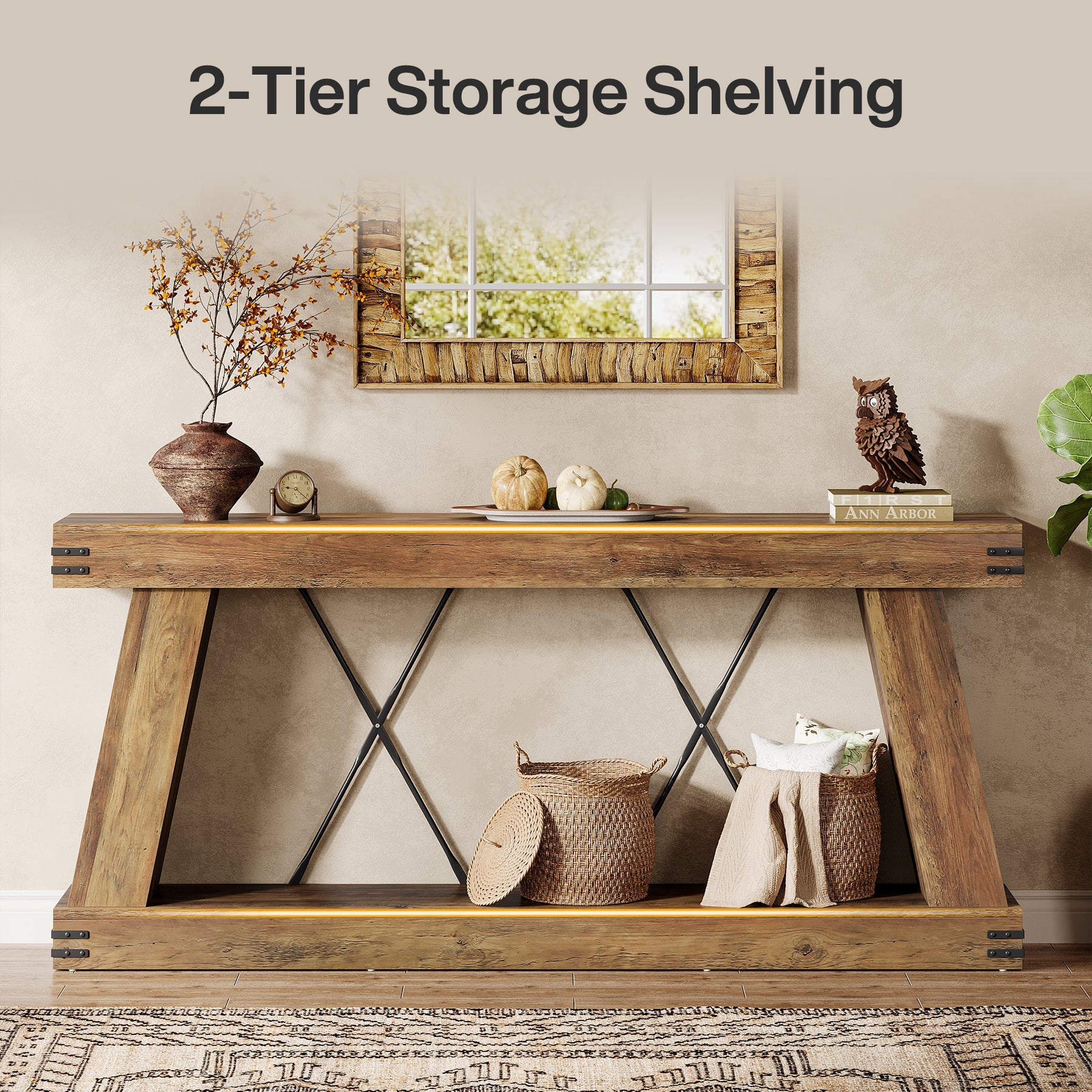 70.9" Console Table, Farmhouse Sofa Entryway Table with Sturdy Base - Image 8