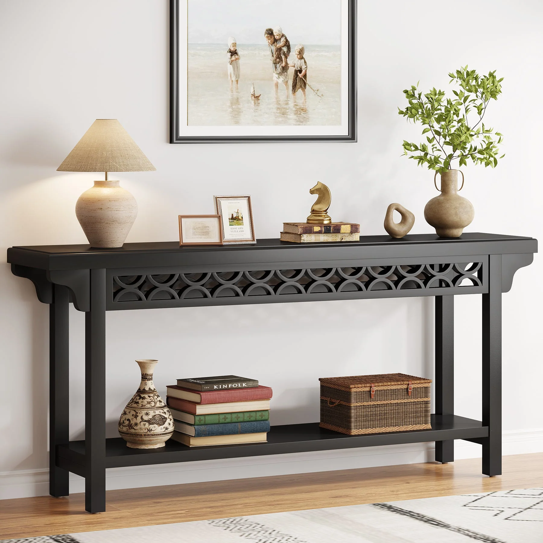 Farmhouse Console Table, 70.8" Narrow Wood Sofa Table with Storage - Image 8