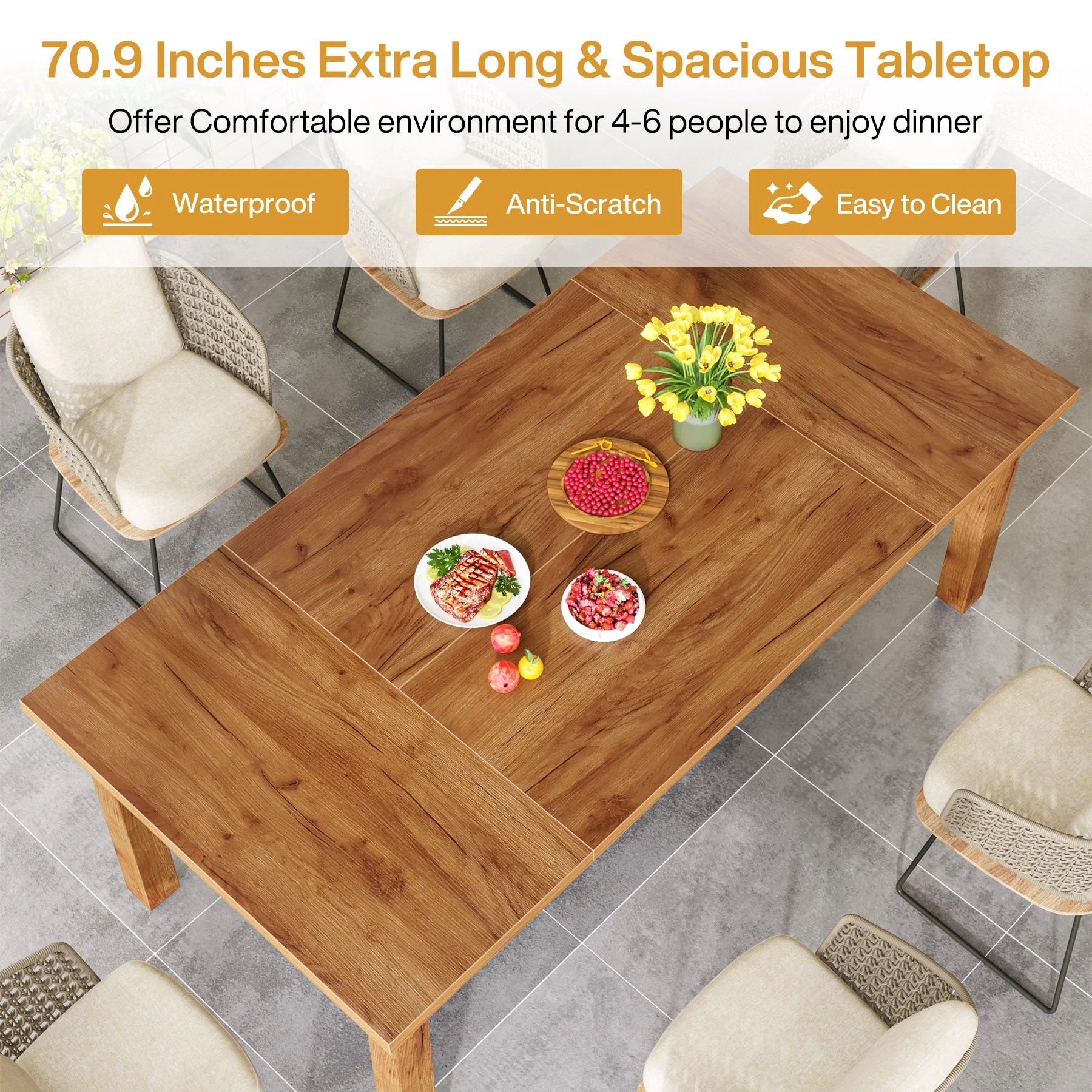 70.9" Wood Dining Table for 6-8 People, Farmhouse Breakfast Table - Image 6