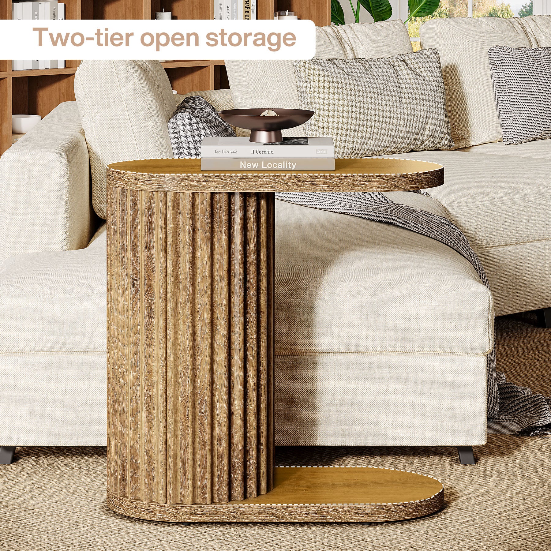 23.62" Fluted C-Shaped End Table with Oval Top, Narrow Side Table for Couch - Image 11