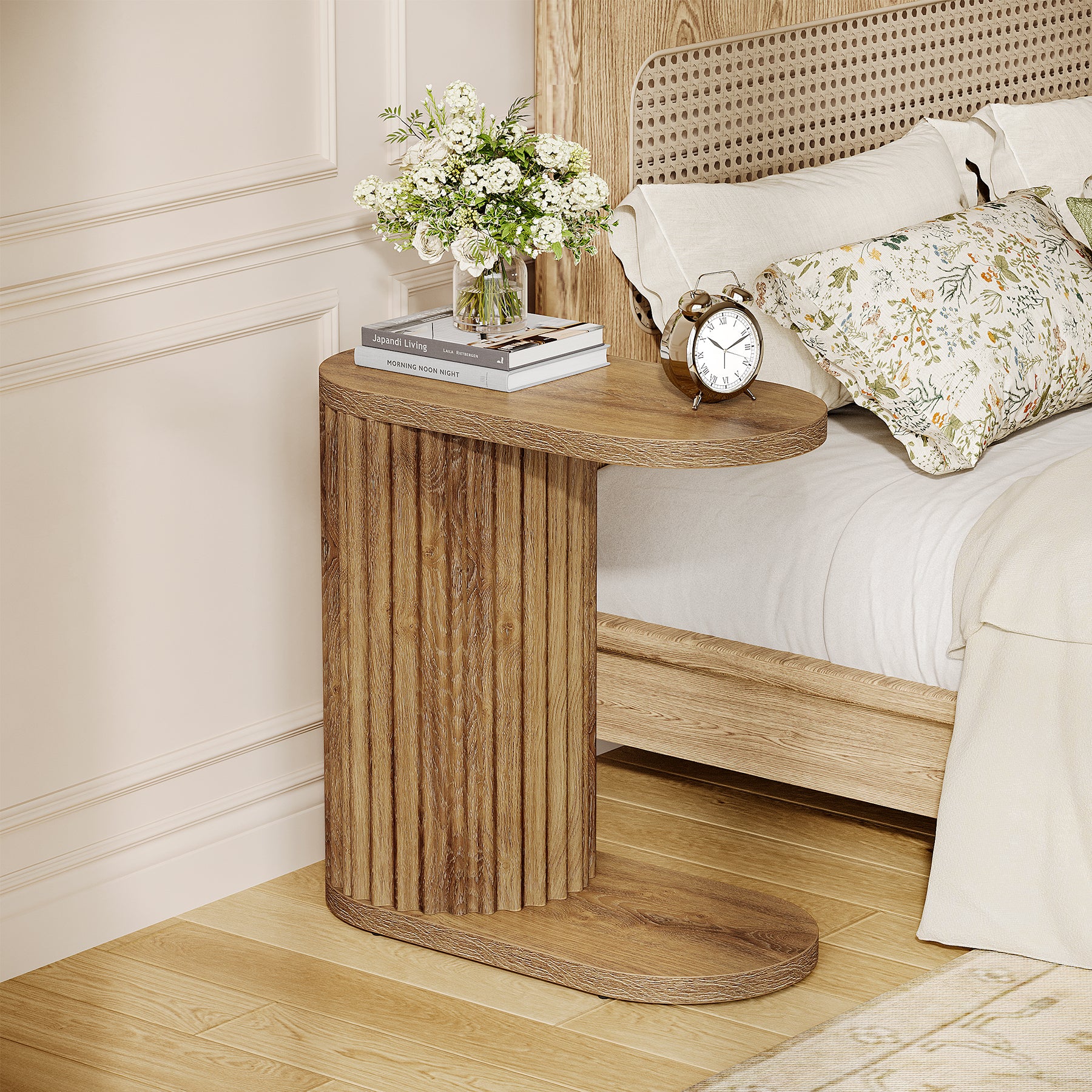 23.62" Fluted C-Shaped End Table with Oval Top, Narrow Side Table for Couch - Image 12