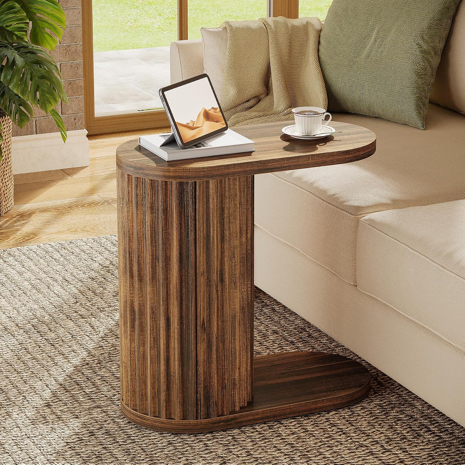 23.62" Fluted C-Shaped End Table with Oval Top, Narrow Side Table for Couch - Image 13