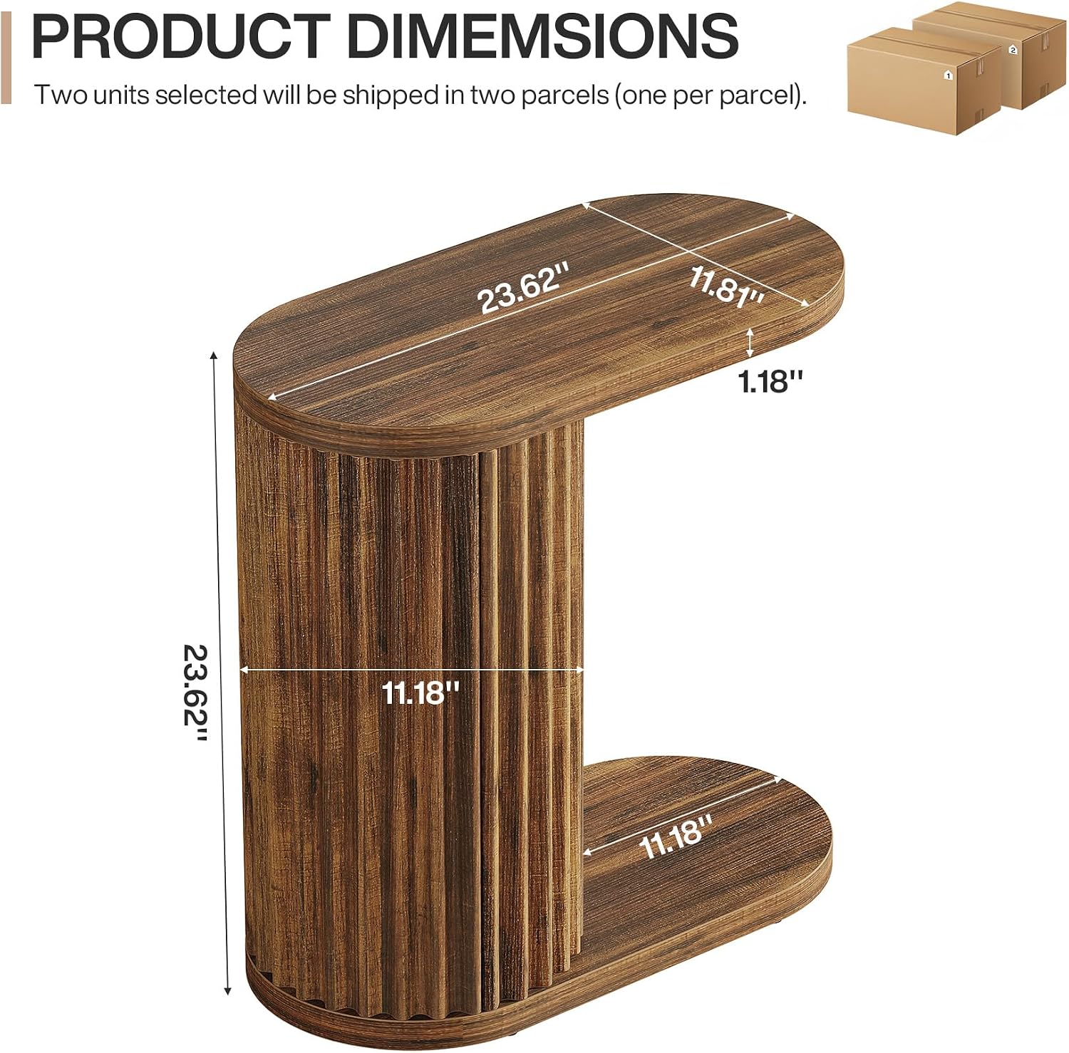 23.62" Fluted C-Shaped End Table with Oval Top, Narrow Side Table for Couch - Image 14