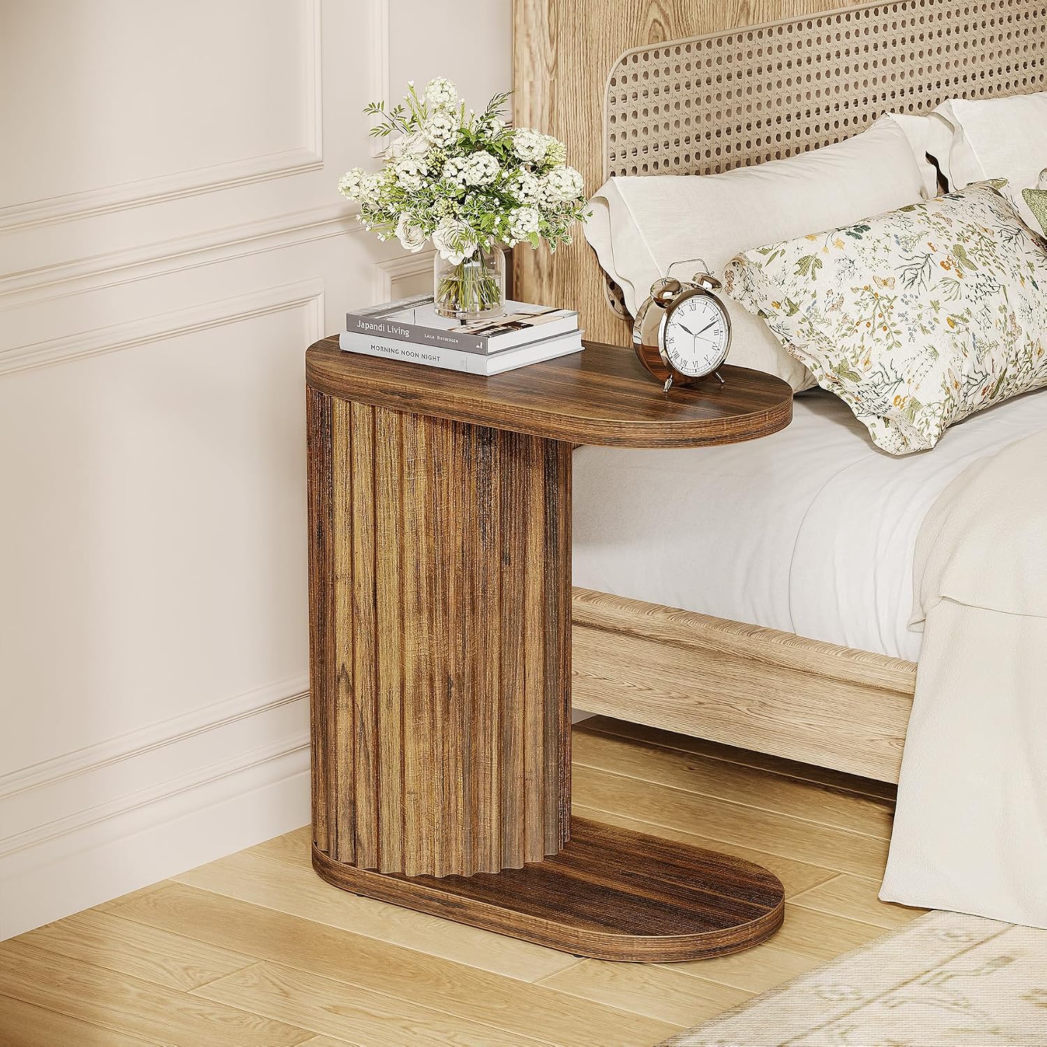 23.62" Fluted C-Shaped End Table with Oval Top, Narrow Side Table for Couch - Image 20