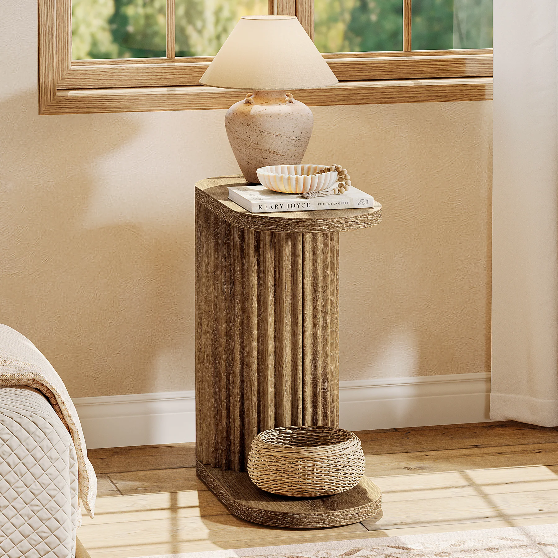 23.62" Fluted C-Shaped End Table with Oval Top, Narrow Side Table for Couch - Image 8