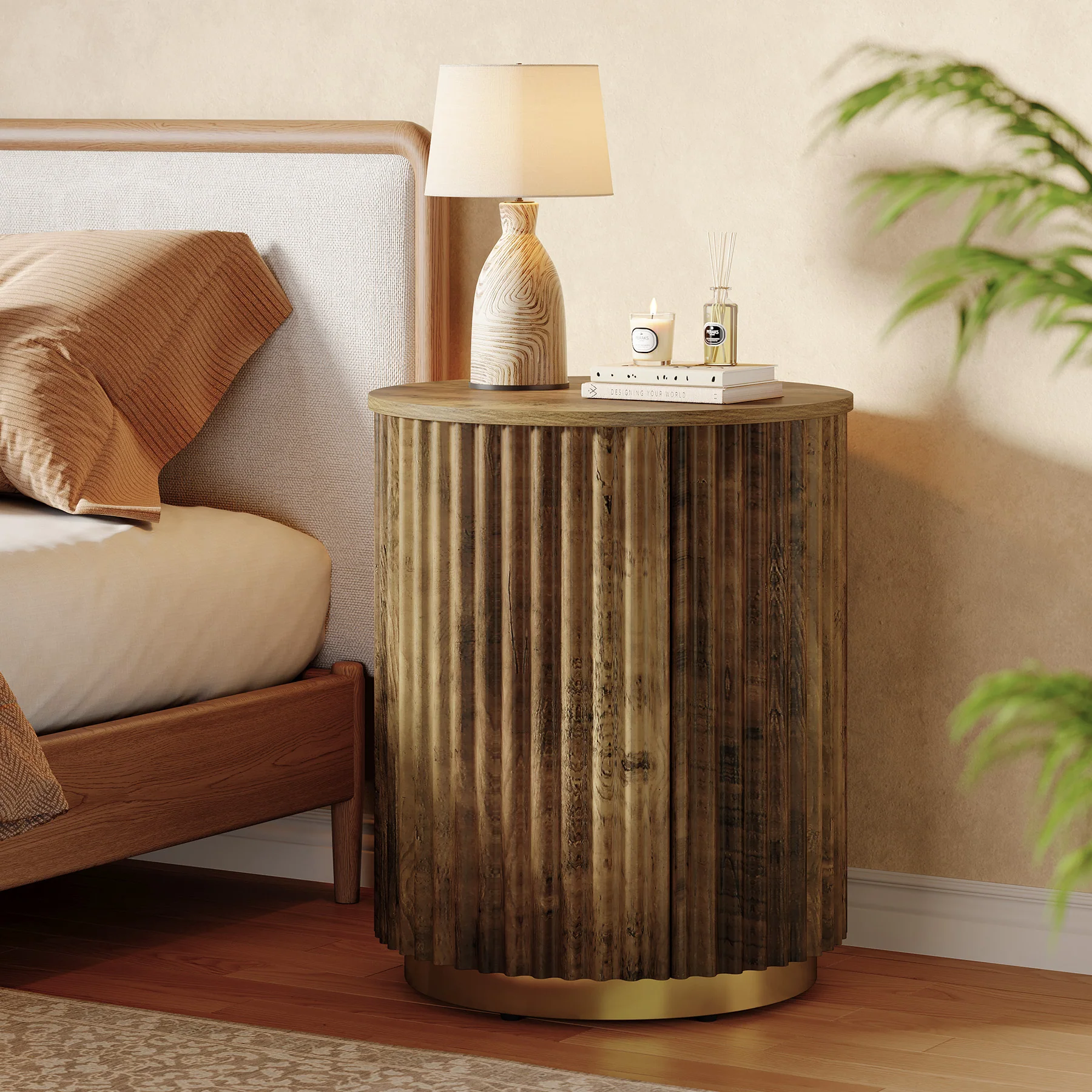 Fluted Round End Table, Small Side Table Nightstand for Living Room, Bedroom - Image 3