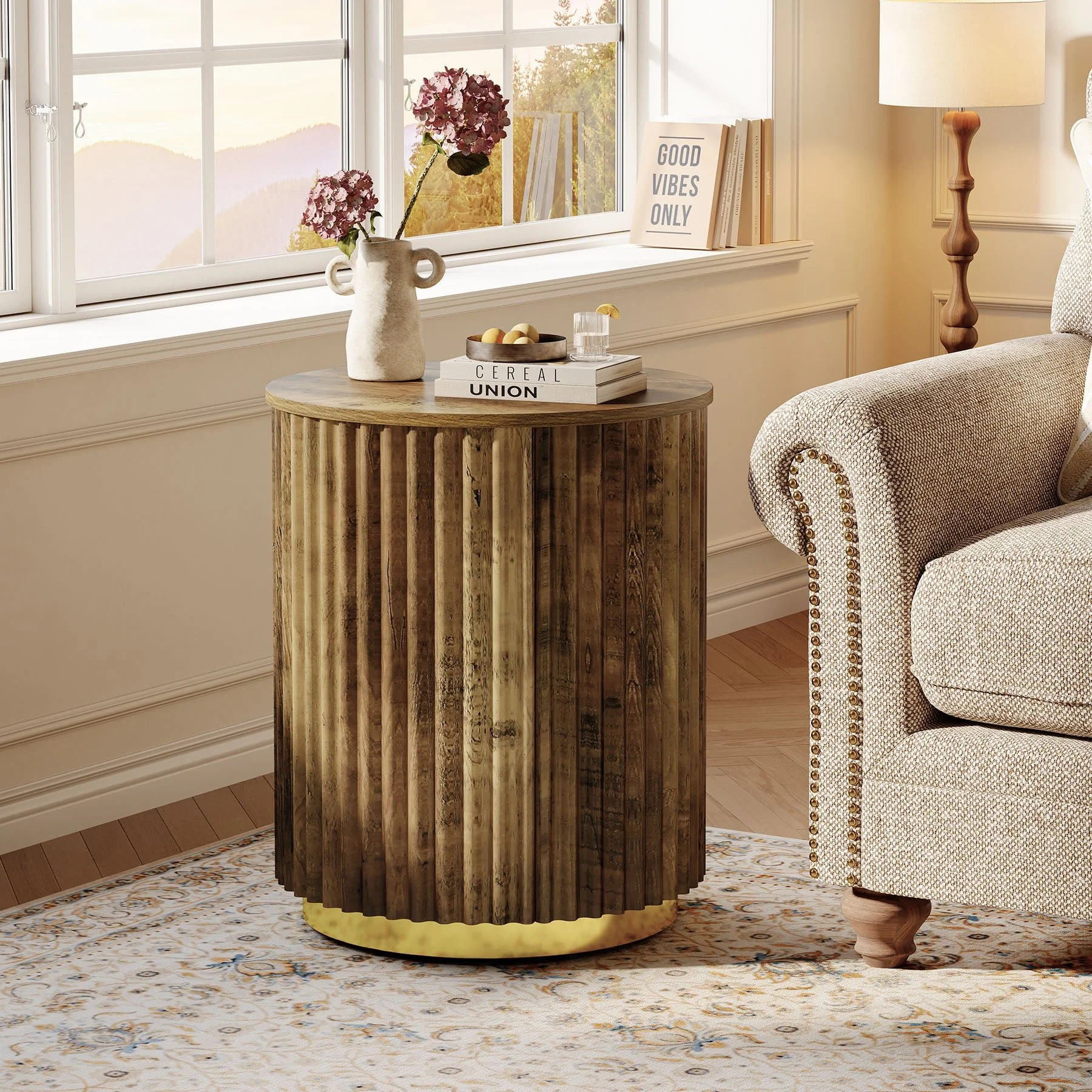 Fluted Round End Table, Small Side Table Nightstand for Living Room, Bedroom - Image 4