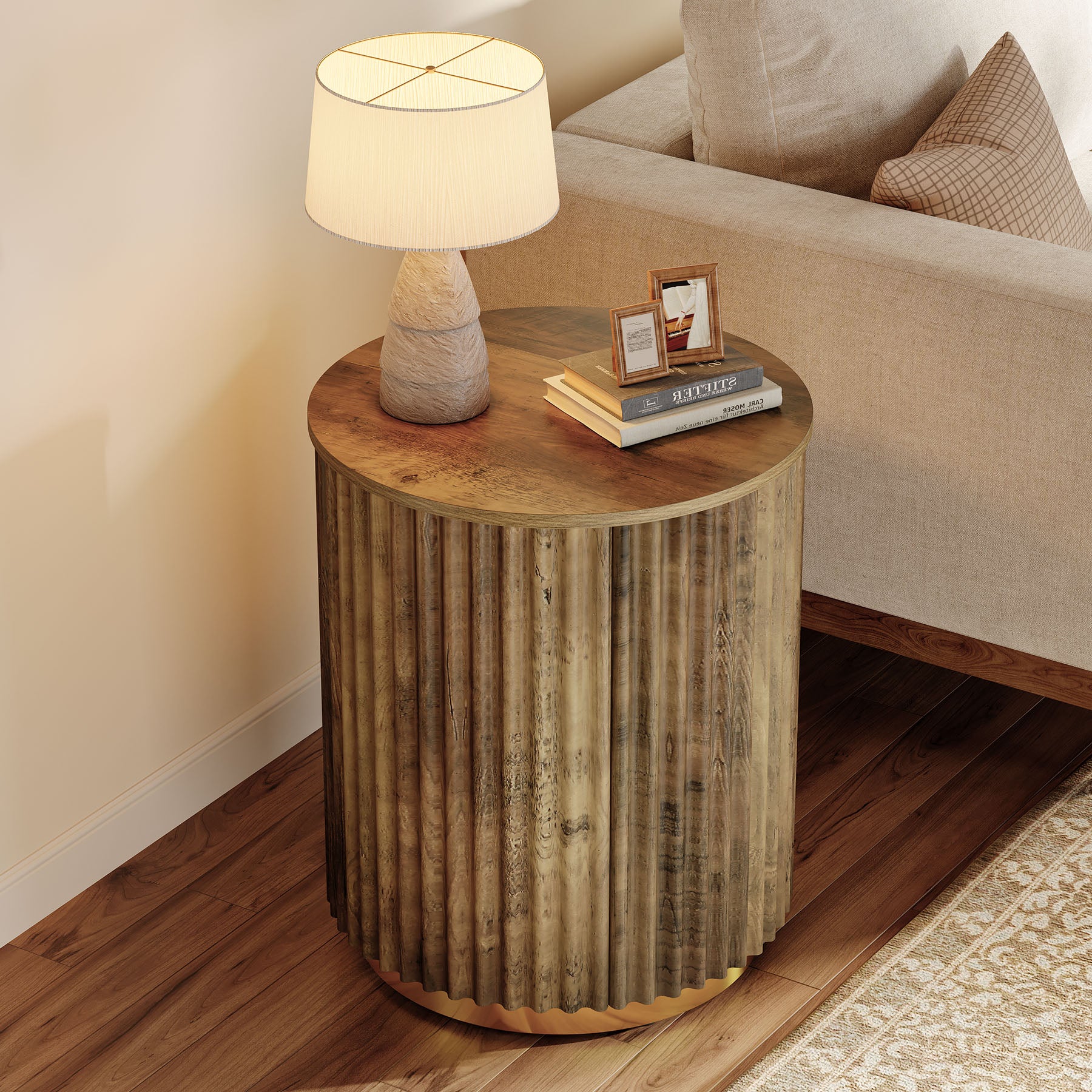Fluted Round End Table, Small Side Table Nightstand for Living Room, Bedroom - Image 5
