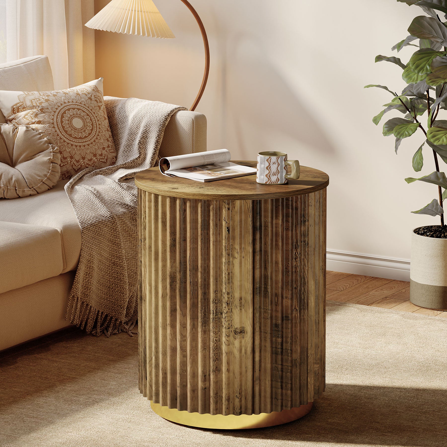 Fluted Round End Table, Small Side Table Nightstand for Living Room, Bedroom - Image 6