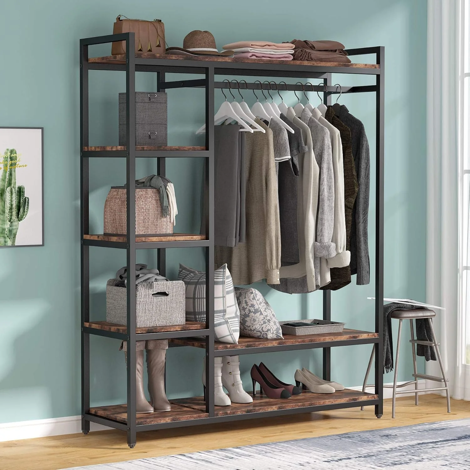 Freestanding Closet Organizer, Garment Rack with 6 Shelves - Image 3