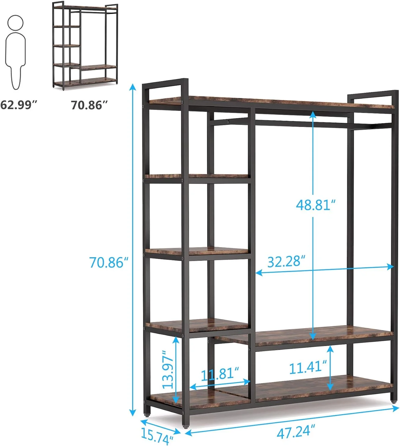 Freestanding Closet Organizer, Garment Rack with 6 Shelves - Image 7