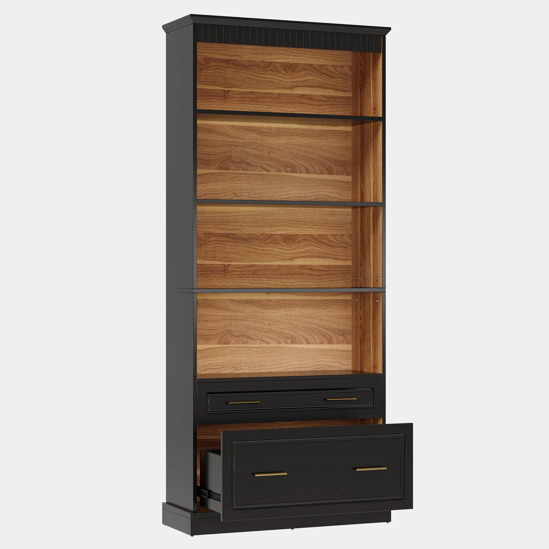 72" Bookshelf with Drawers, Freestanding 5-Shelf Bookcase Display Shelf - Image 8