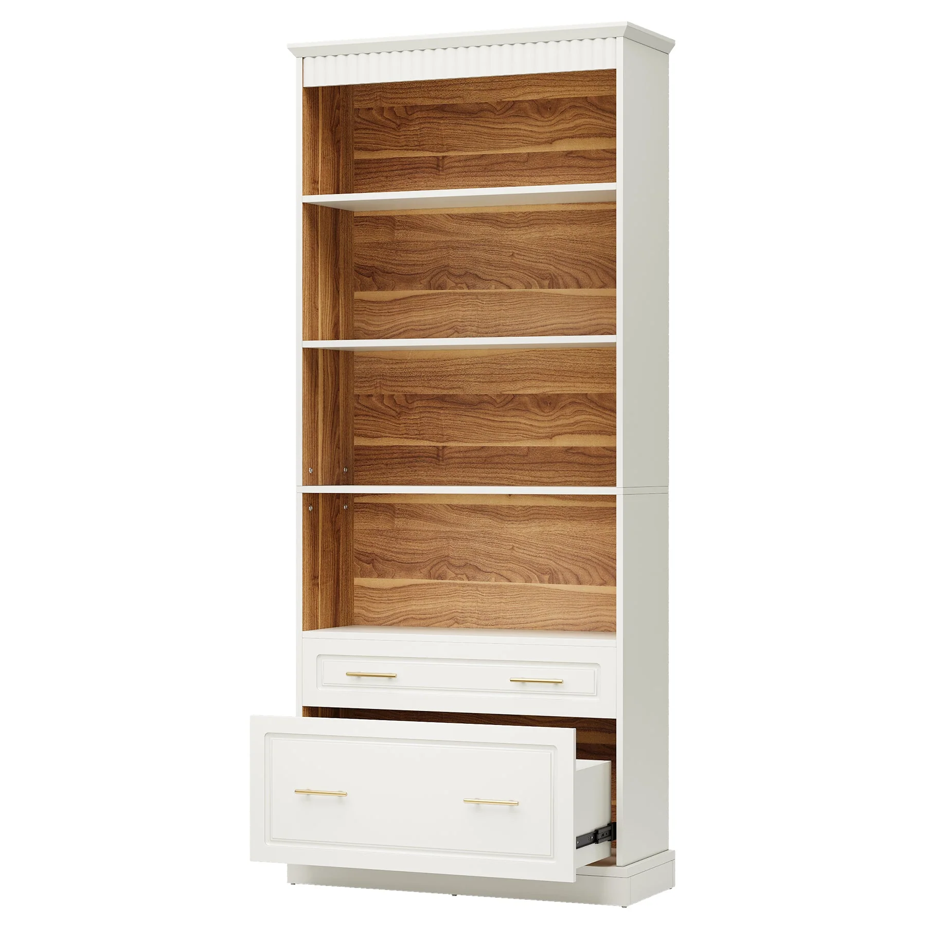 72" Bookshelf with Drawers, Freestanding 5-Shelf Bookcase Display Shelf - Image 9