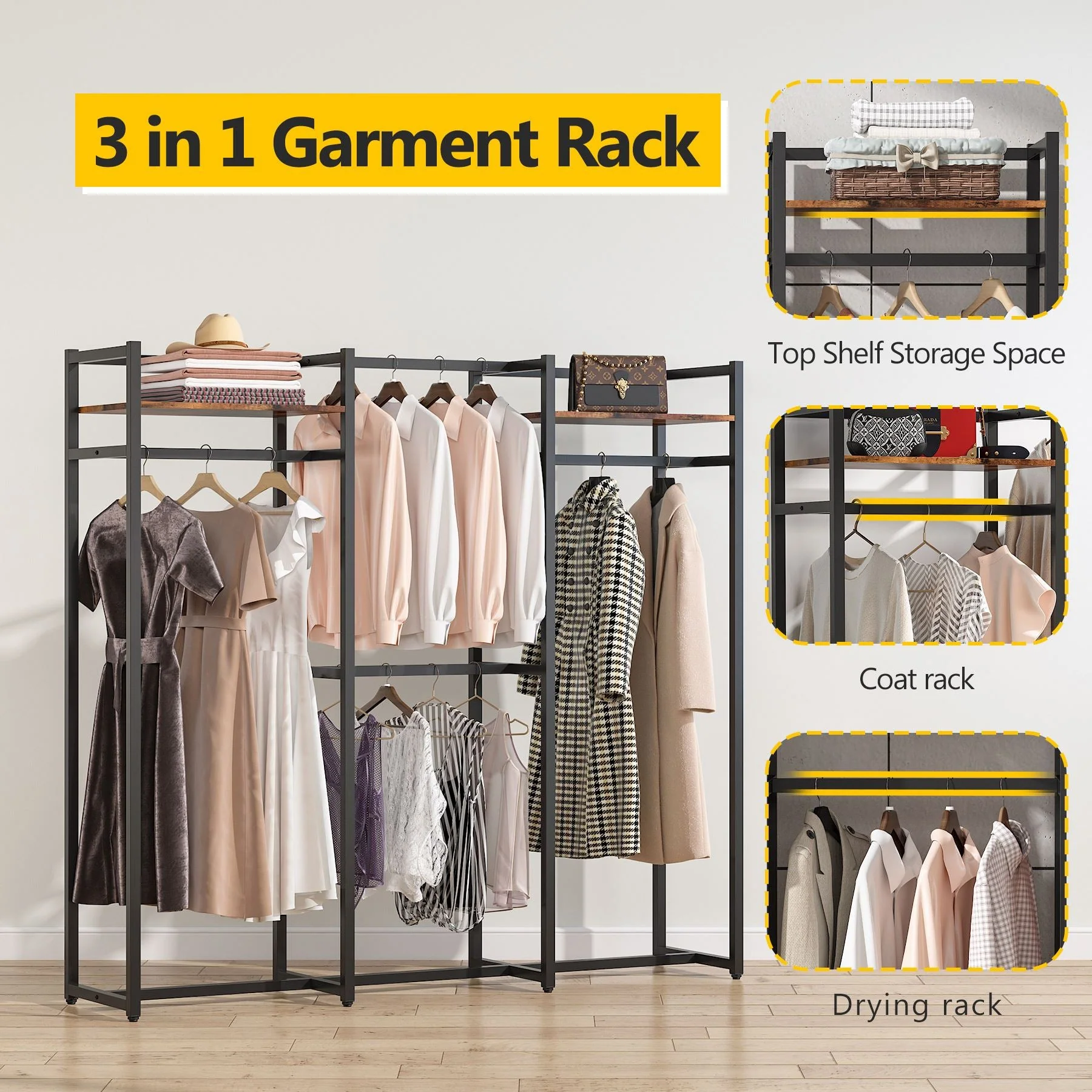 Freestanding Closet Organizer, Large Garment Clothes Rack - Image 3