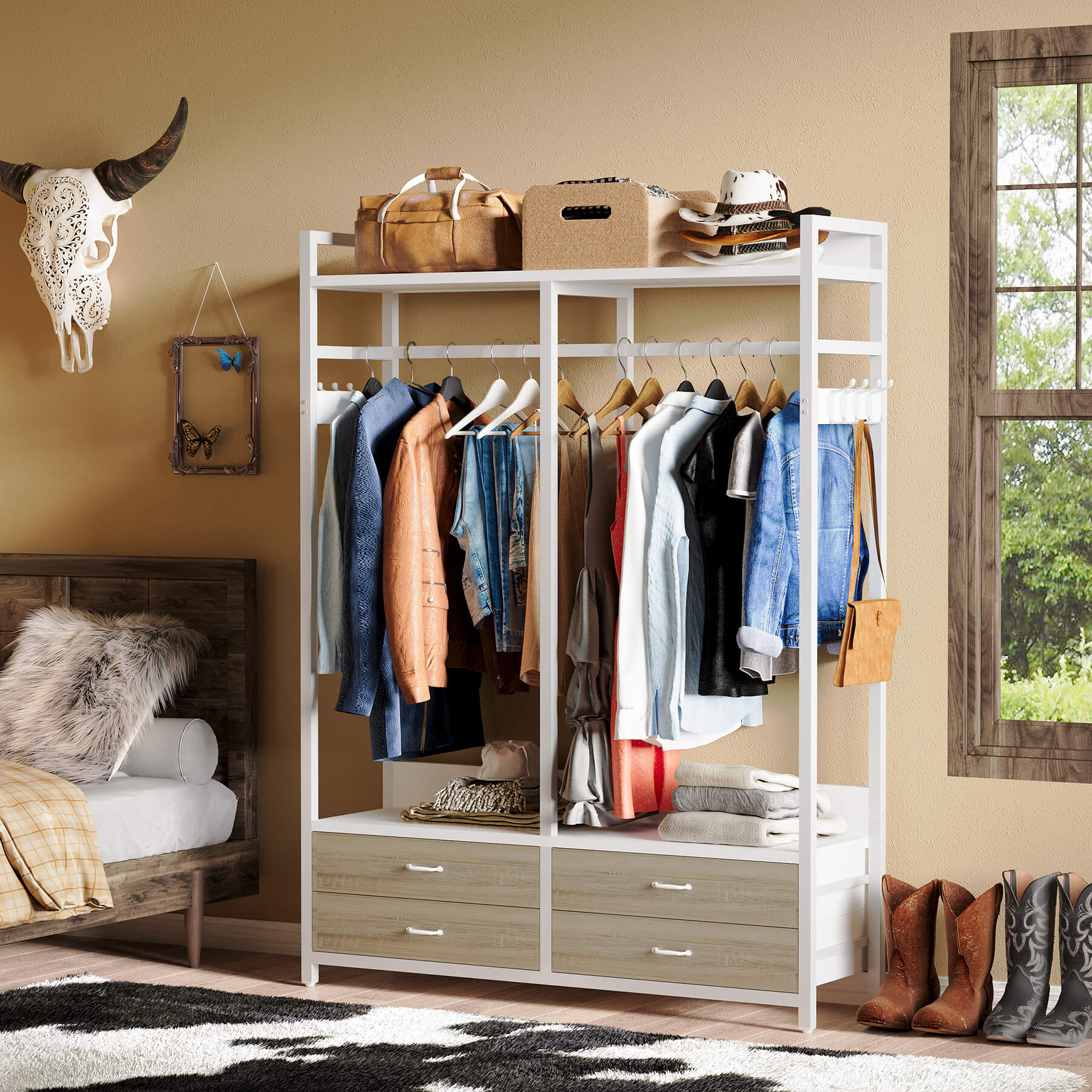 Freestanding Closet Organizer, Garment Rack with Drawers & Shelves - Image 11