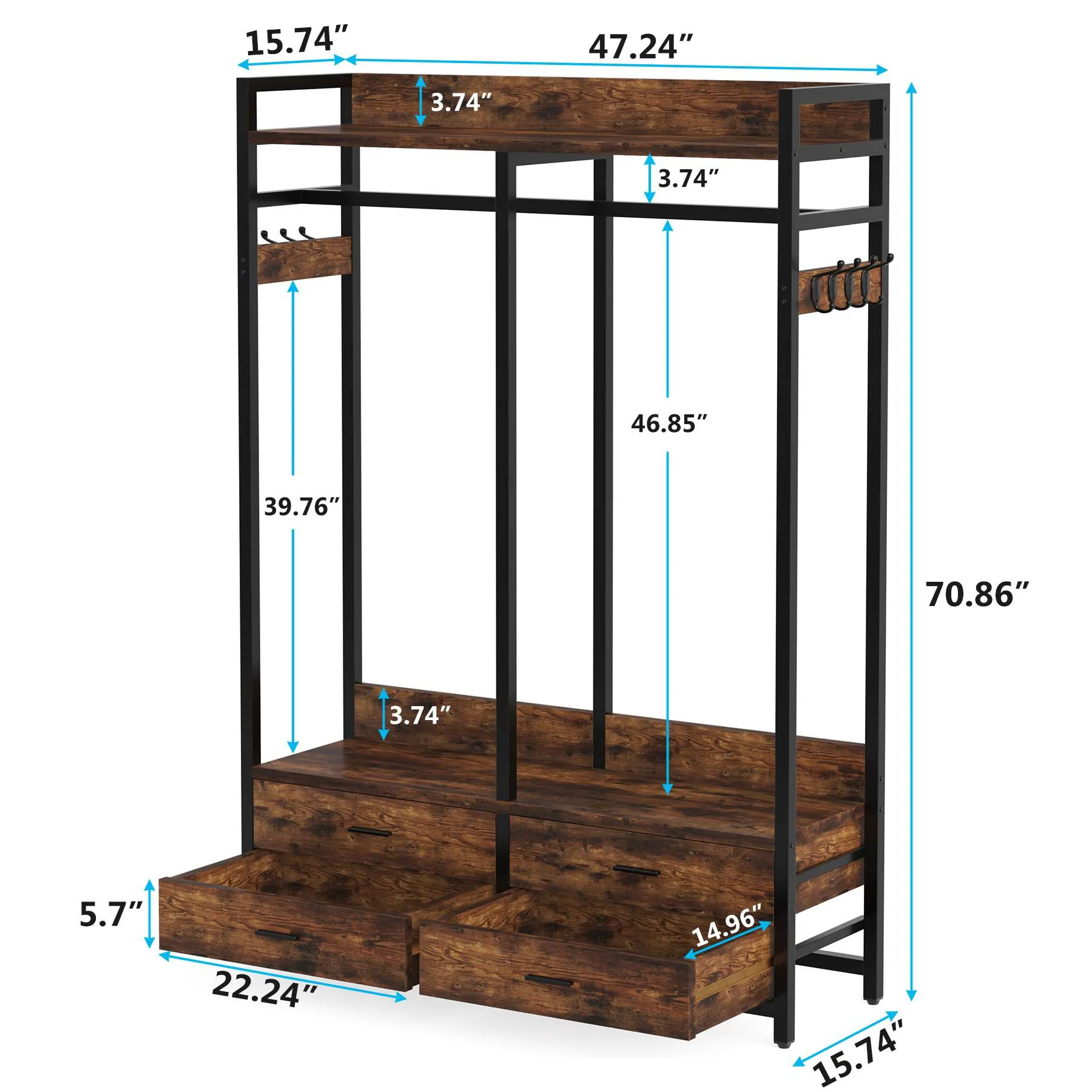 Freestanding Closet Organizer, Garment Rack with Drawers & Shelves - Image 2