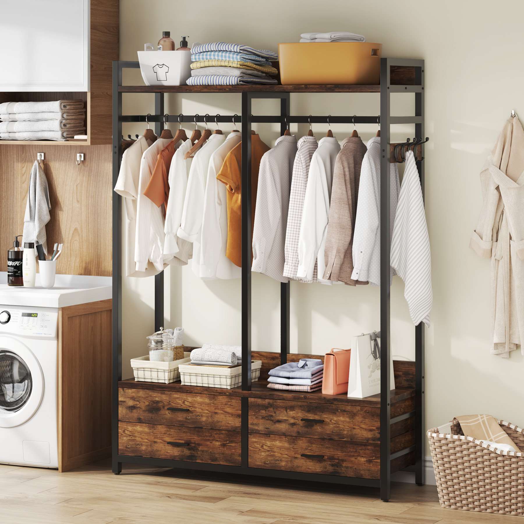 Freestanding Closet Organizer, Garment Rack with Drawers & Shelves - Image 3