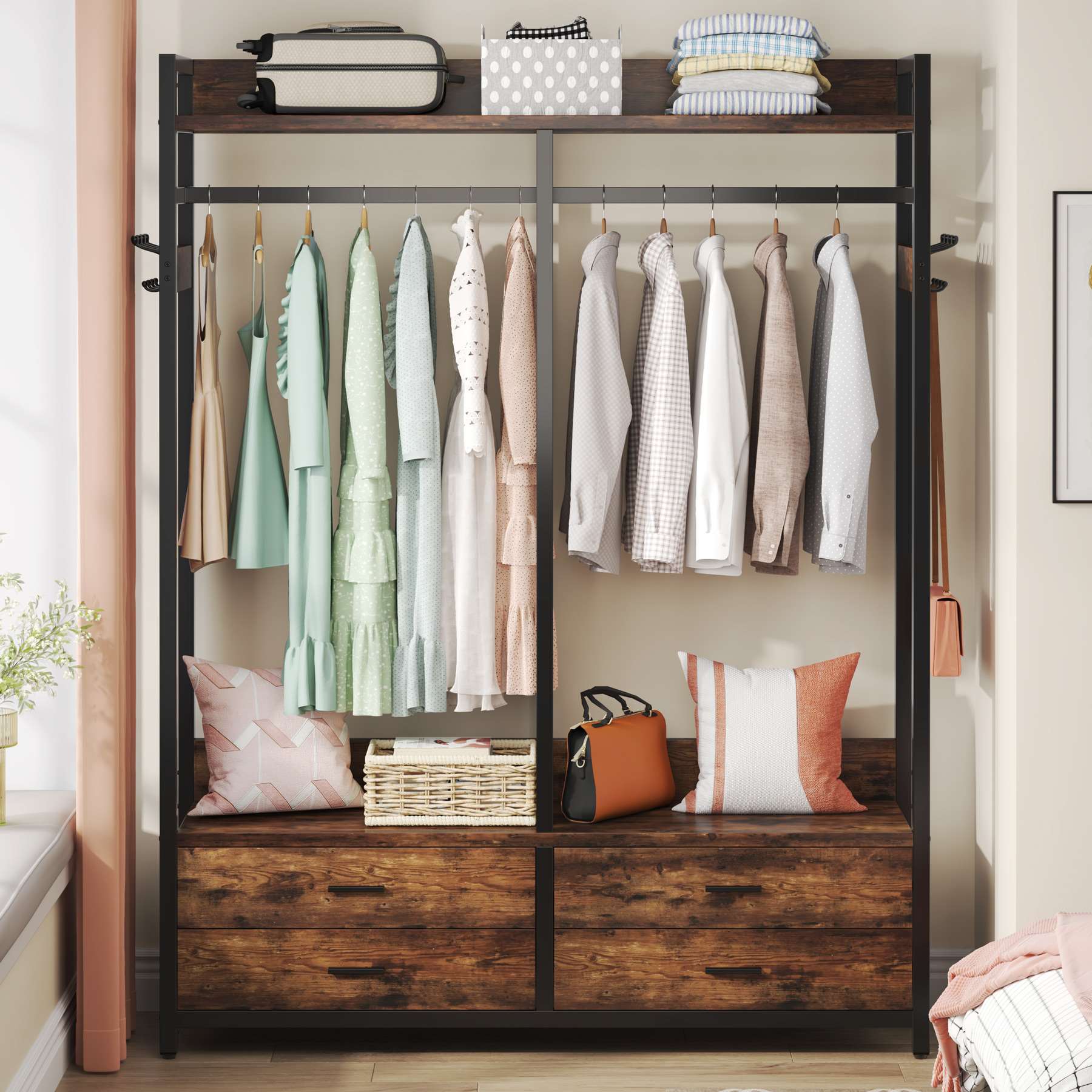 Freestanding Closet Organizer, Garment Rack with Drawers & Shelves - Image 4