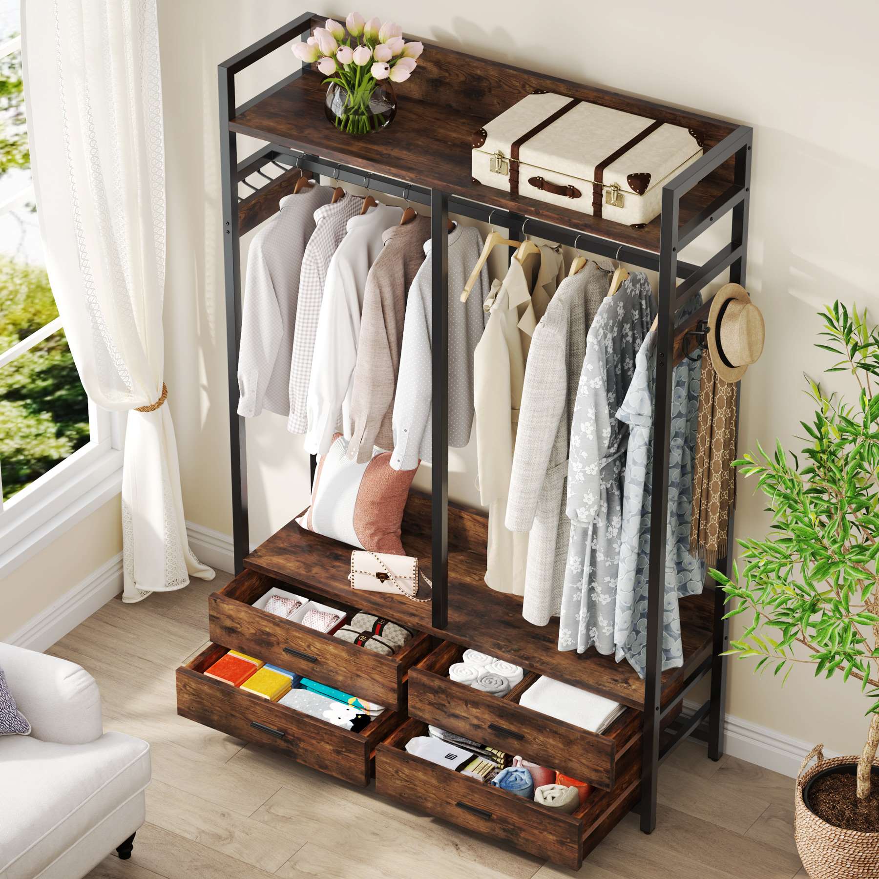 Freestanding Closet Organizer, Garment Rack with Drawers & Shelves - Image 5