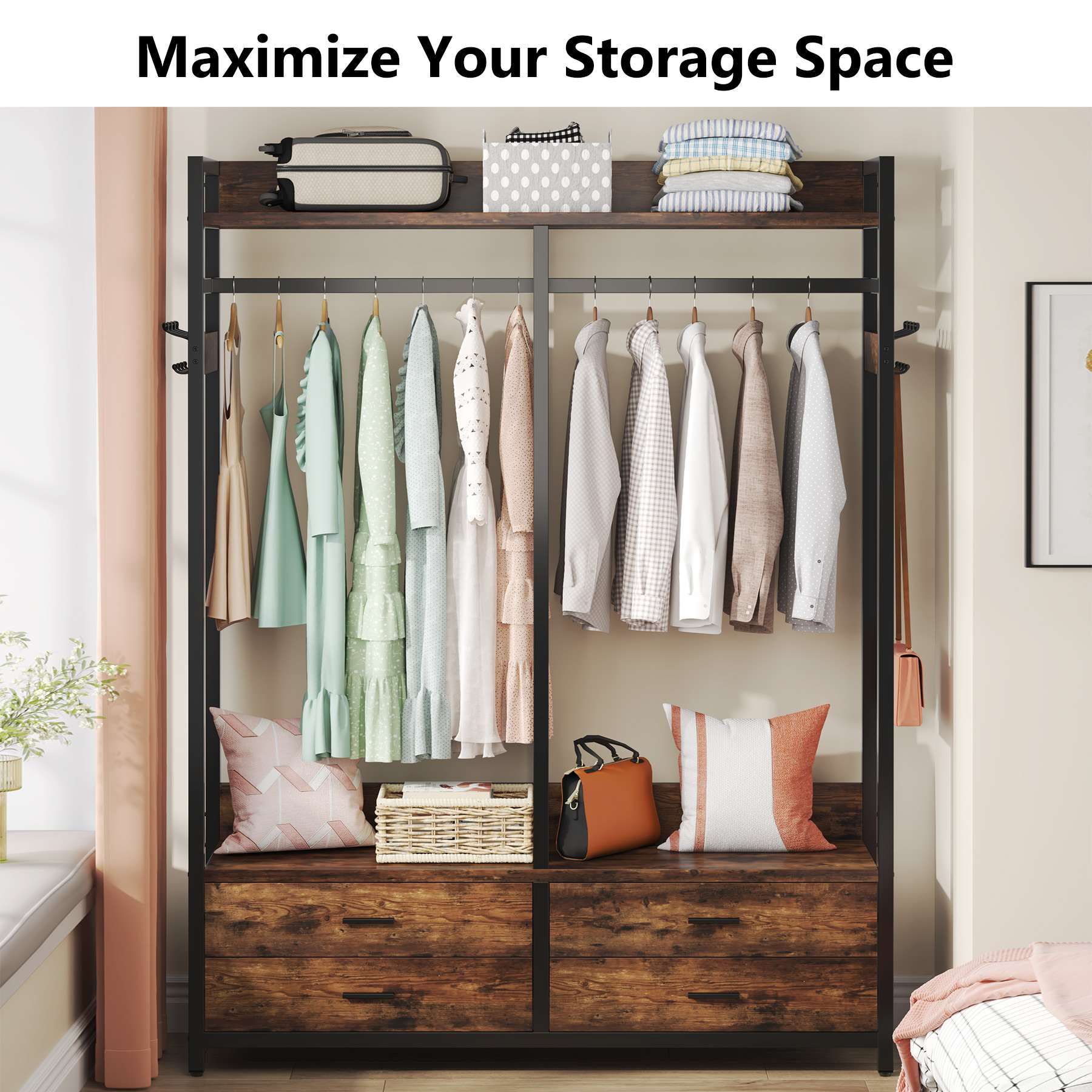 Freestanding Closet Organizer, Garment Rack with Drawers & Shelves - Image 6