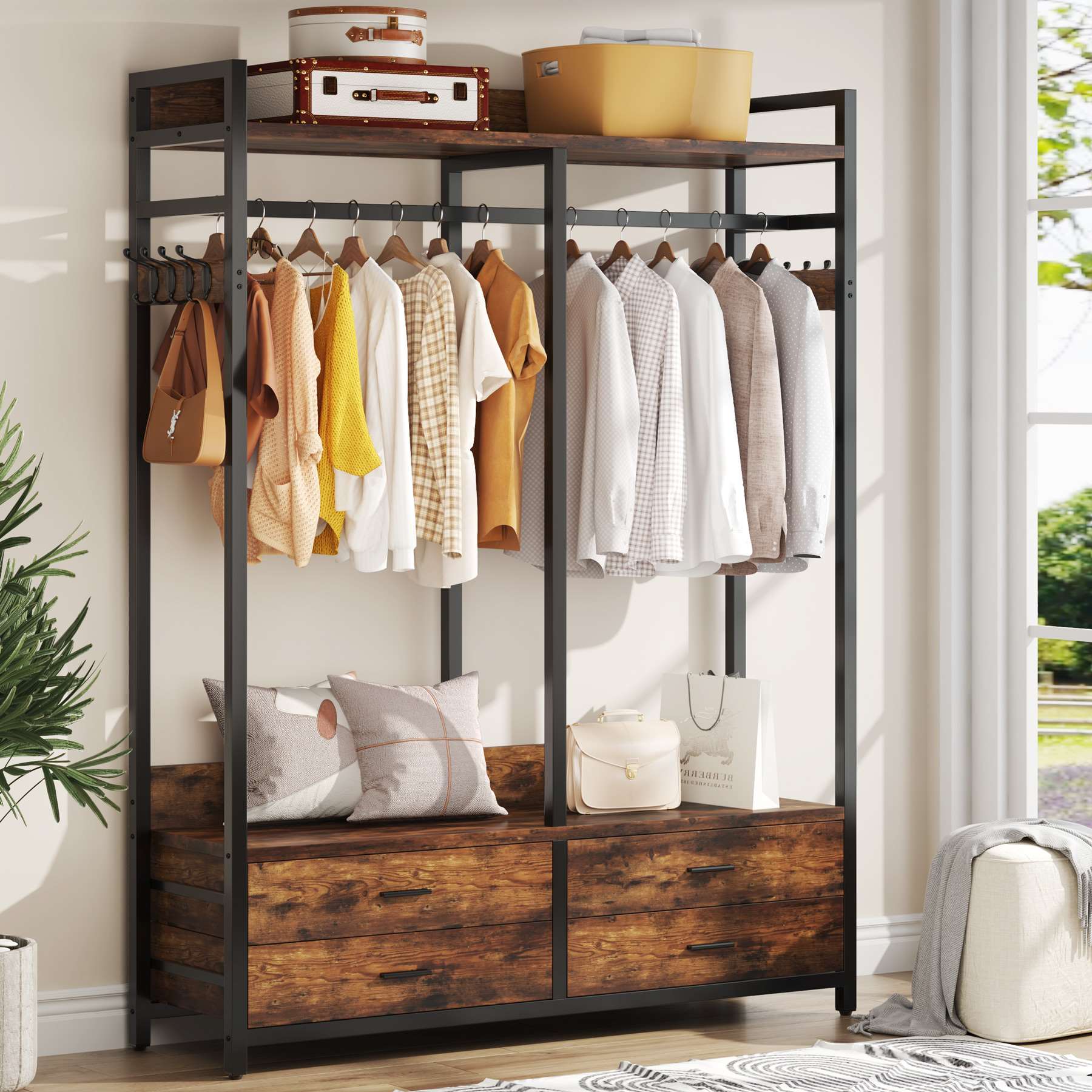 Freestanding Closet Organizer, Garment Rack with Drawers & Shelves - Image 7