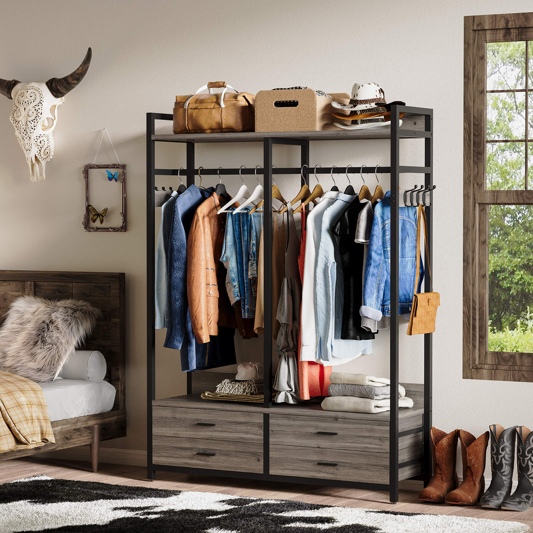 Freestanding Closet Organizer, Garment Rack with Drawers & Shelves - Image 8