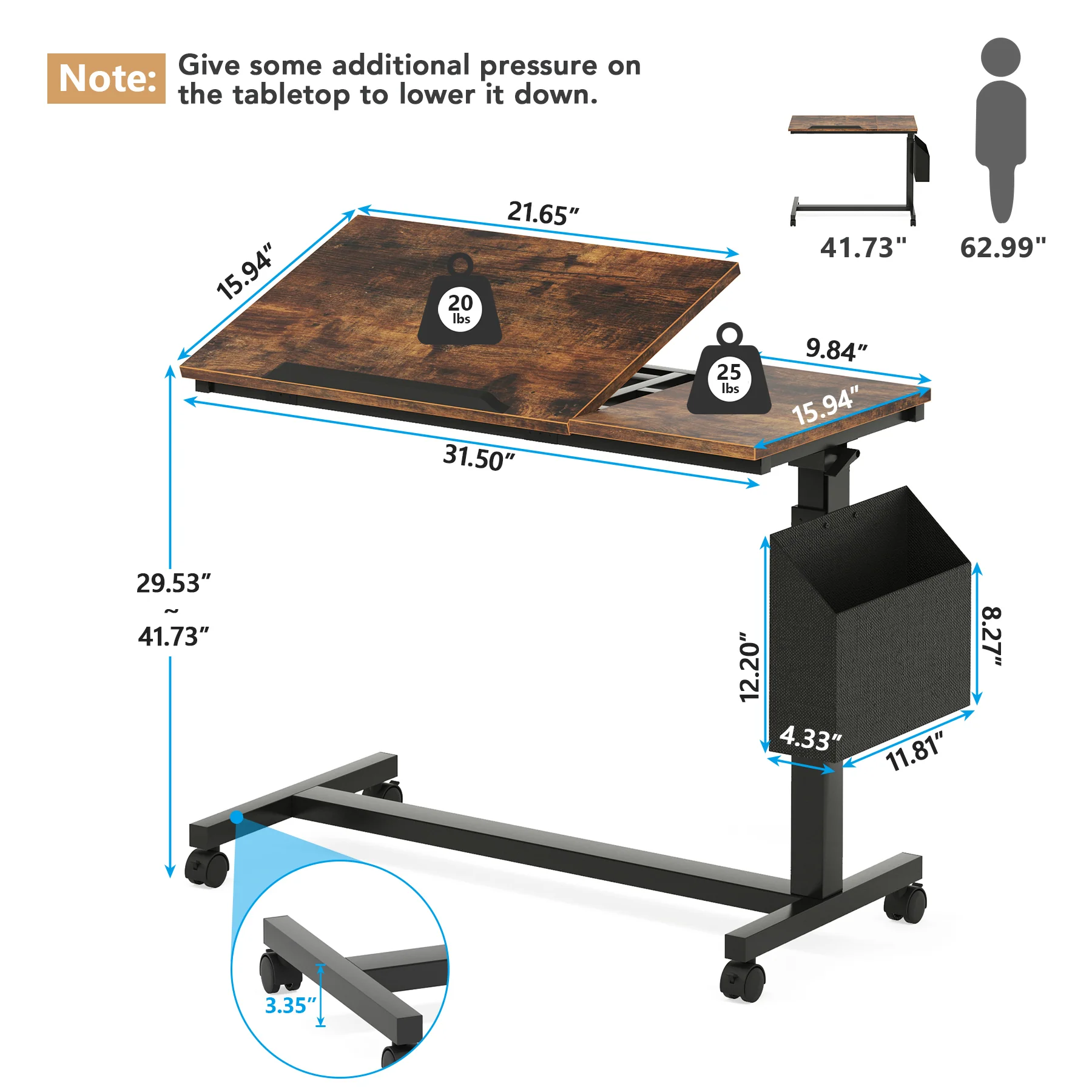 Mobile C Table, Height Adjustable End Table Sofa Snack Table - Image 4