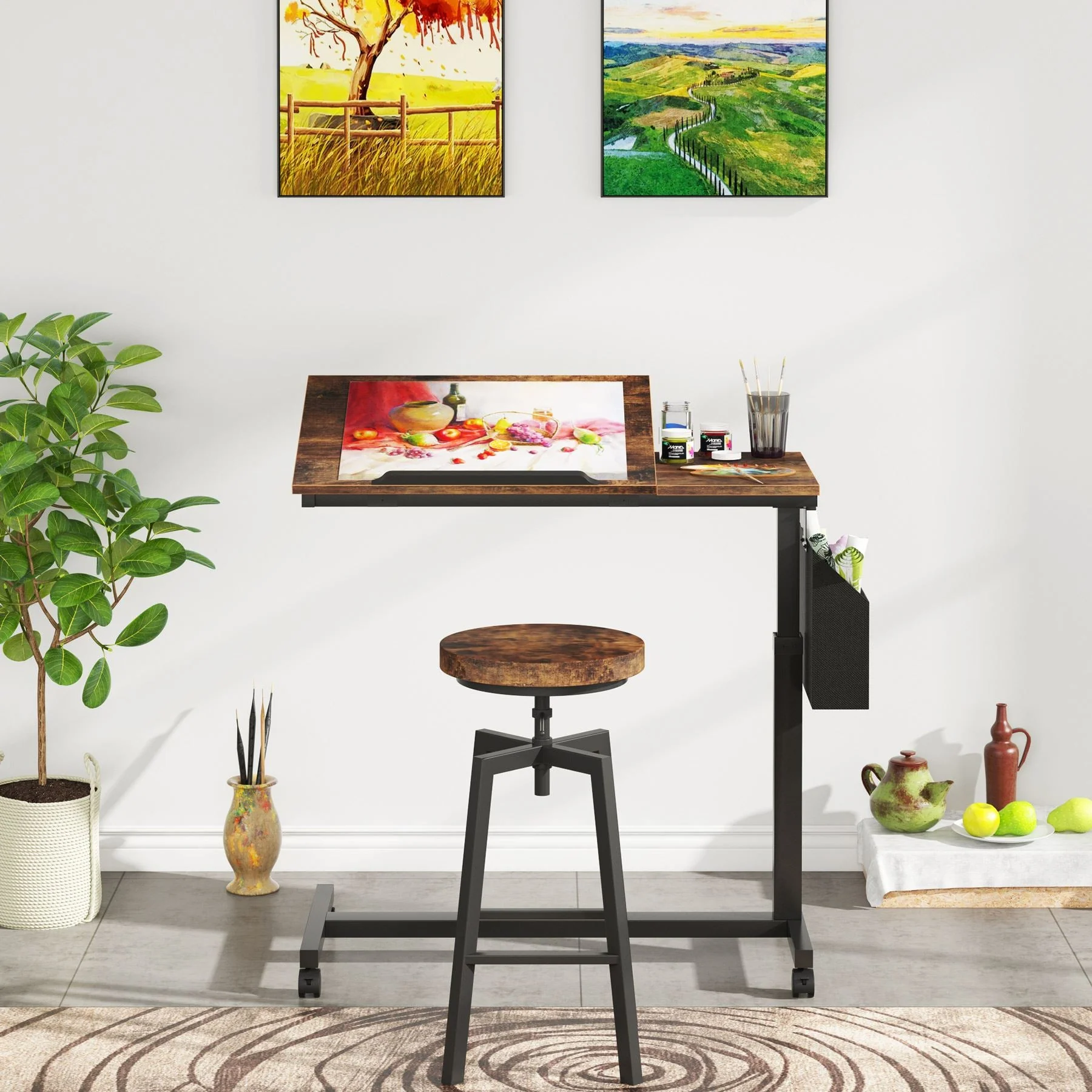 Mobile C Table, Height Adjustable End Table Sofa Snack Table - Image 7