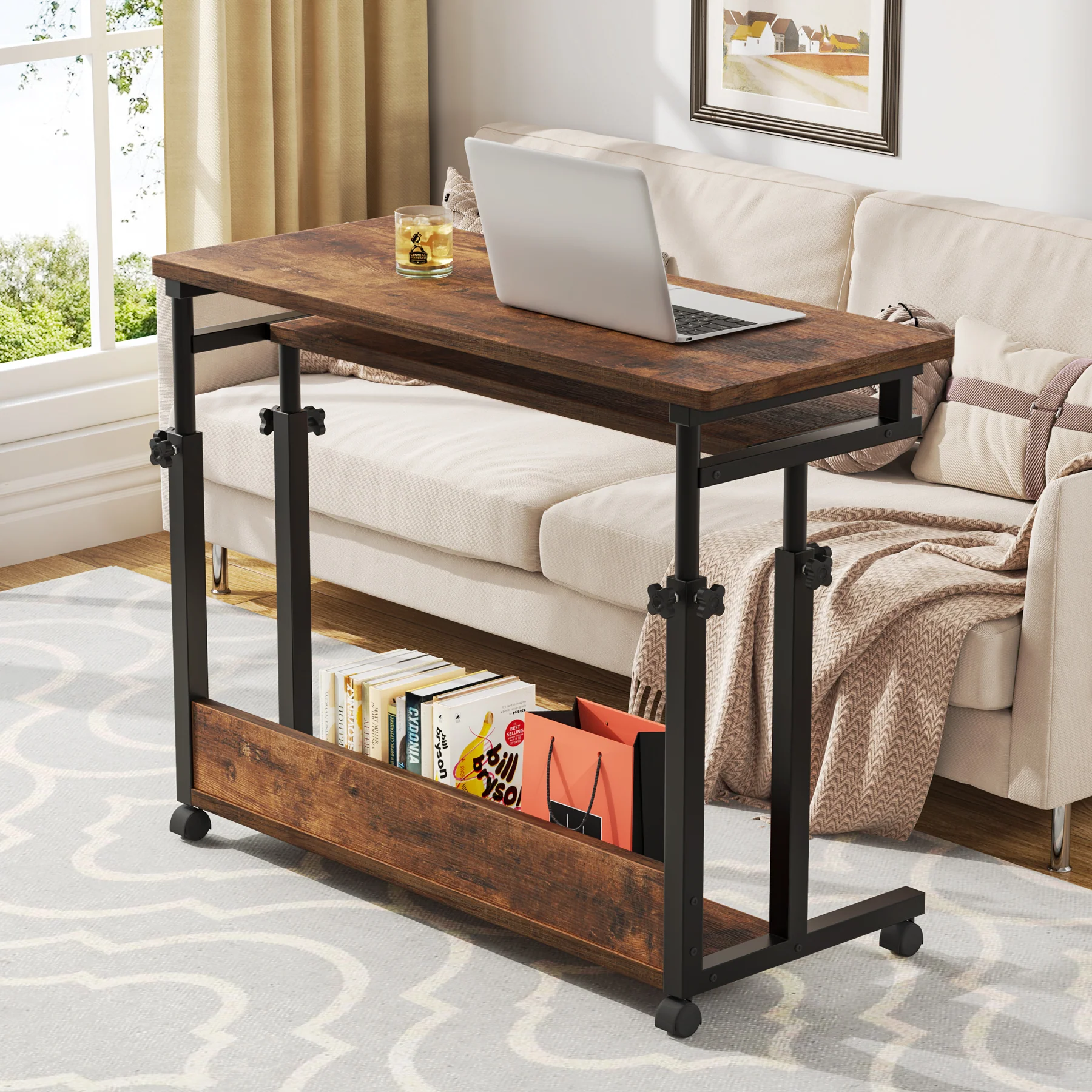 Height Adjustable Desk, Rolling Standing Portable Laptop Table - Image 3