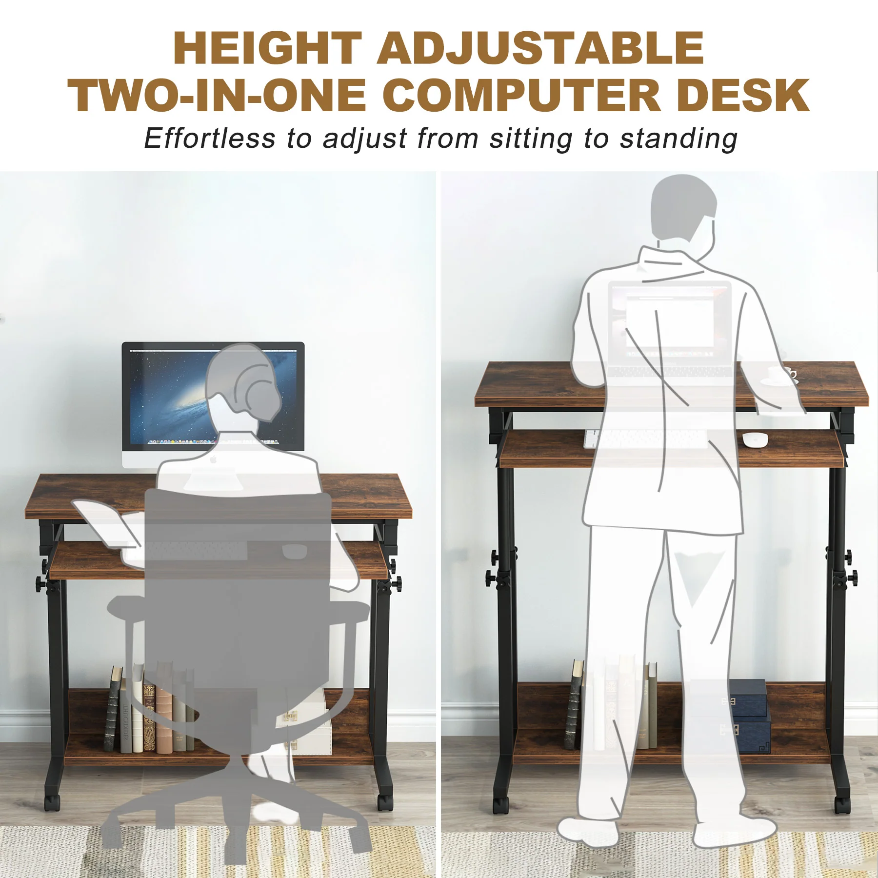Height Adjustable Desk, Rolling Standing Portable Laptop Table - Image 5