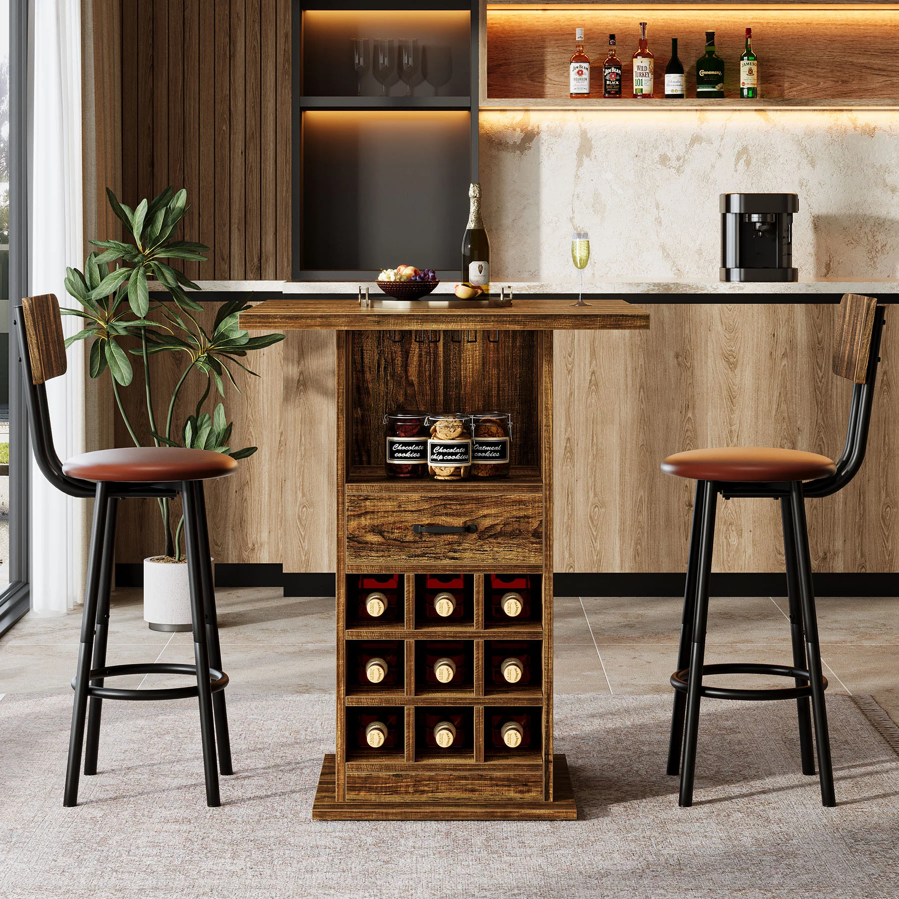Home Bar Unit,  Square Liquor Bar Cabinet with Storage Drawer and Wine Rack - Image 5