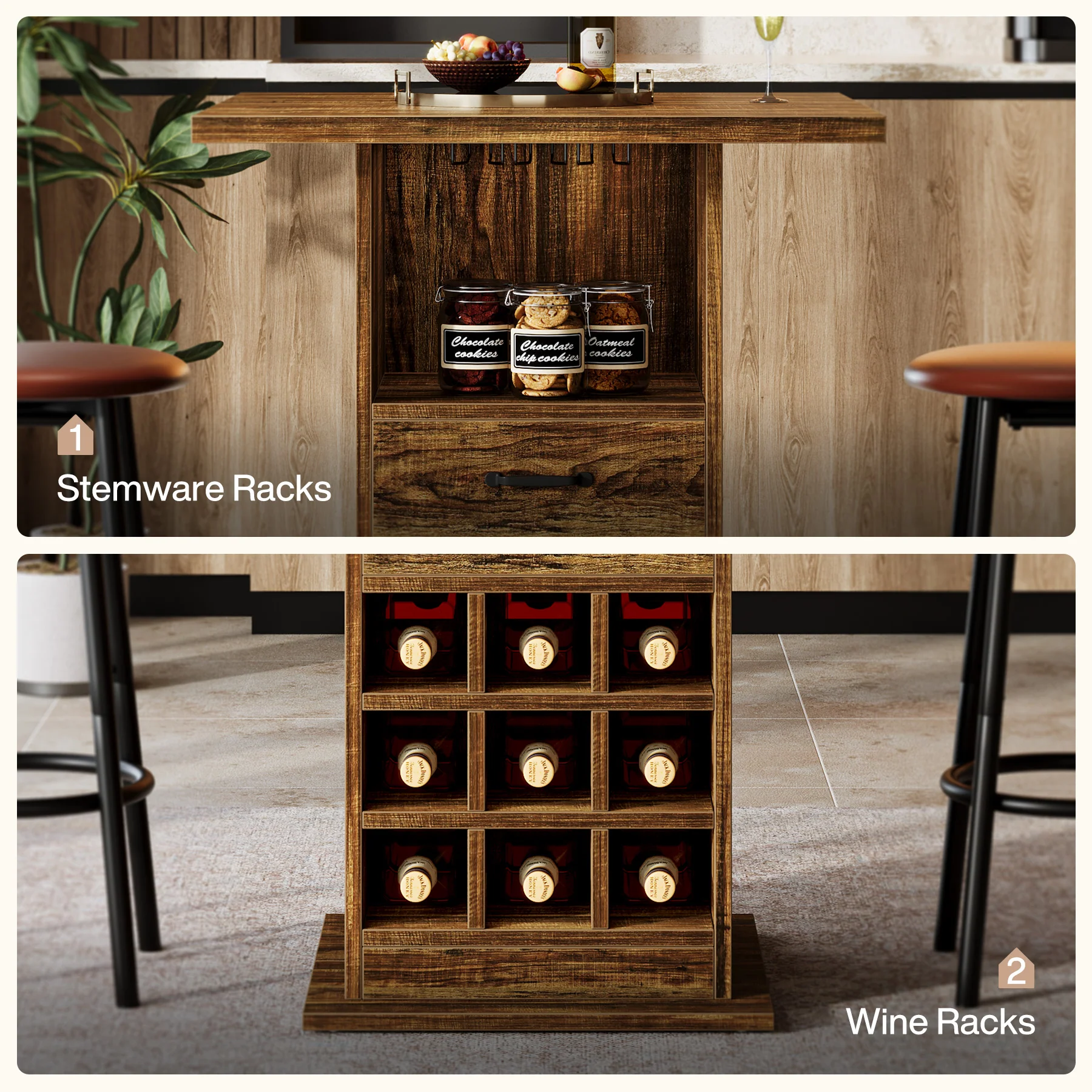 Home Bar Unit,  Square Liquor Bar Cabinet with Storage Drawer and Wine Rack - Image 7
