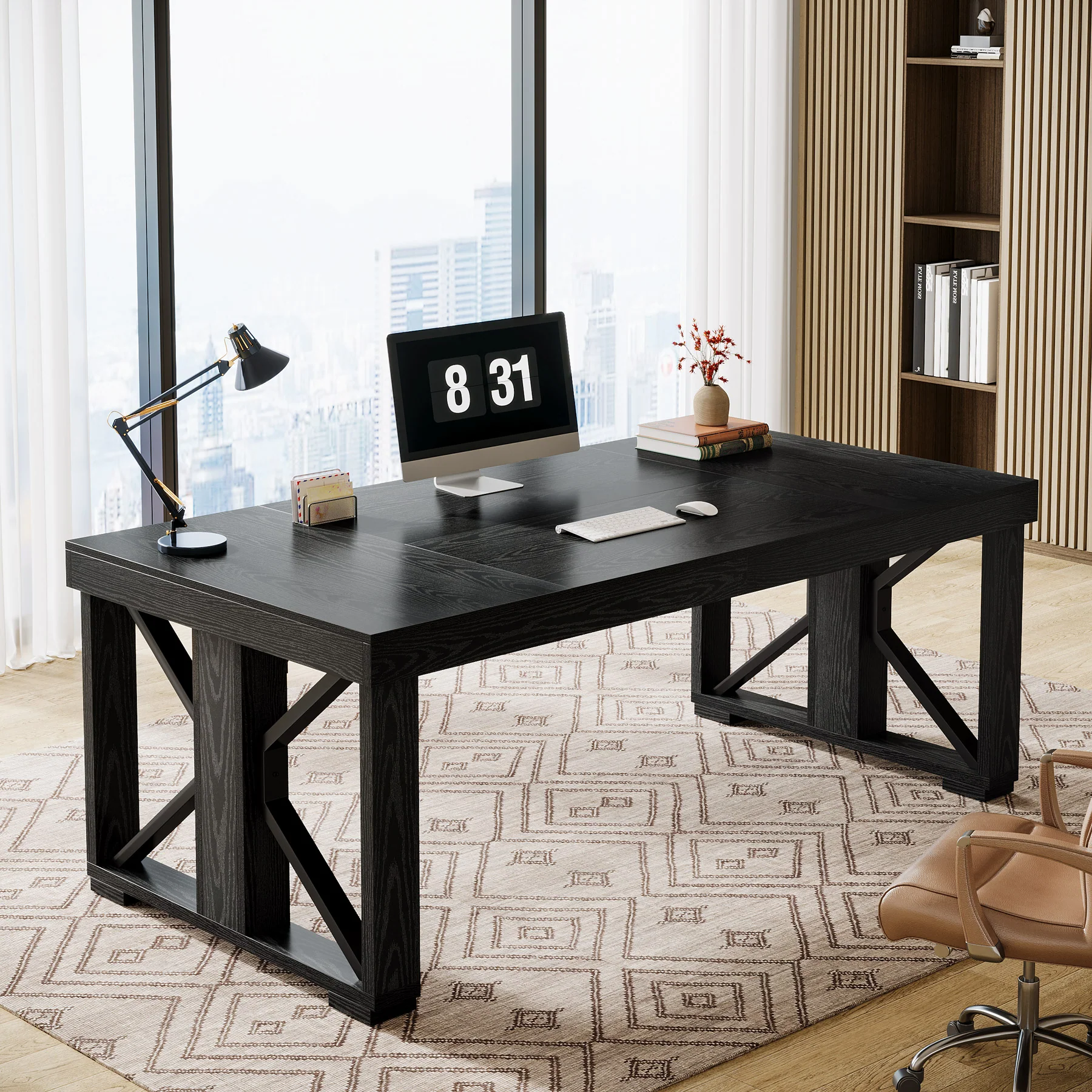 70.8" Executive Computer Desk, Home Office Desk with Strong Double Pedestal - Image 10