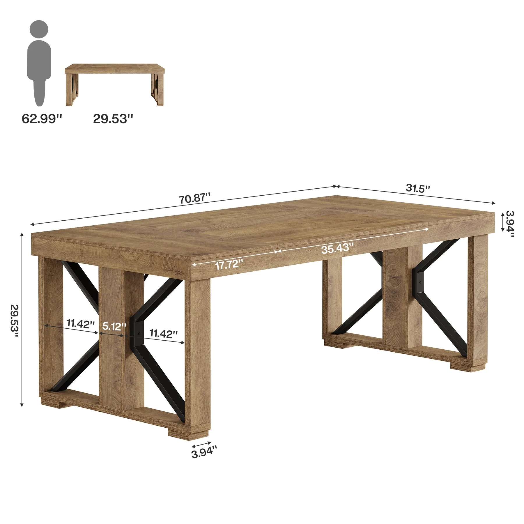 70.8" Executive Computer Desk, Home Office Desk with Strong Double Pedestal - Image 2