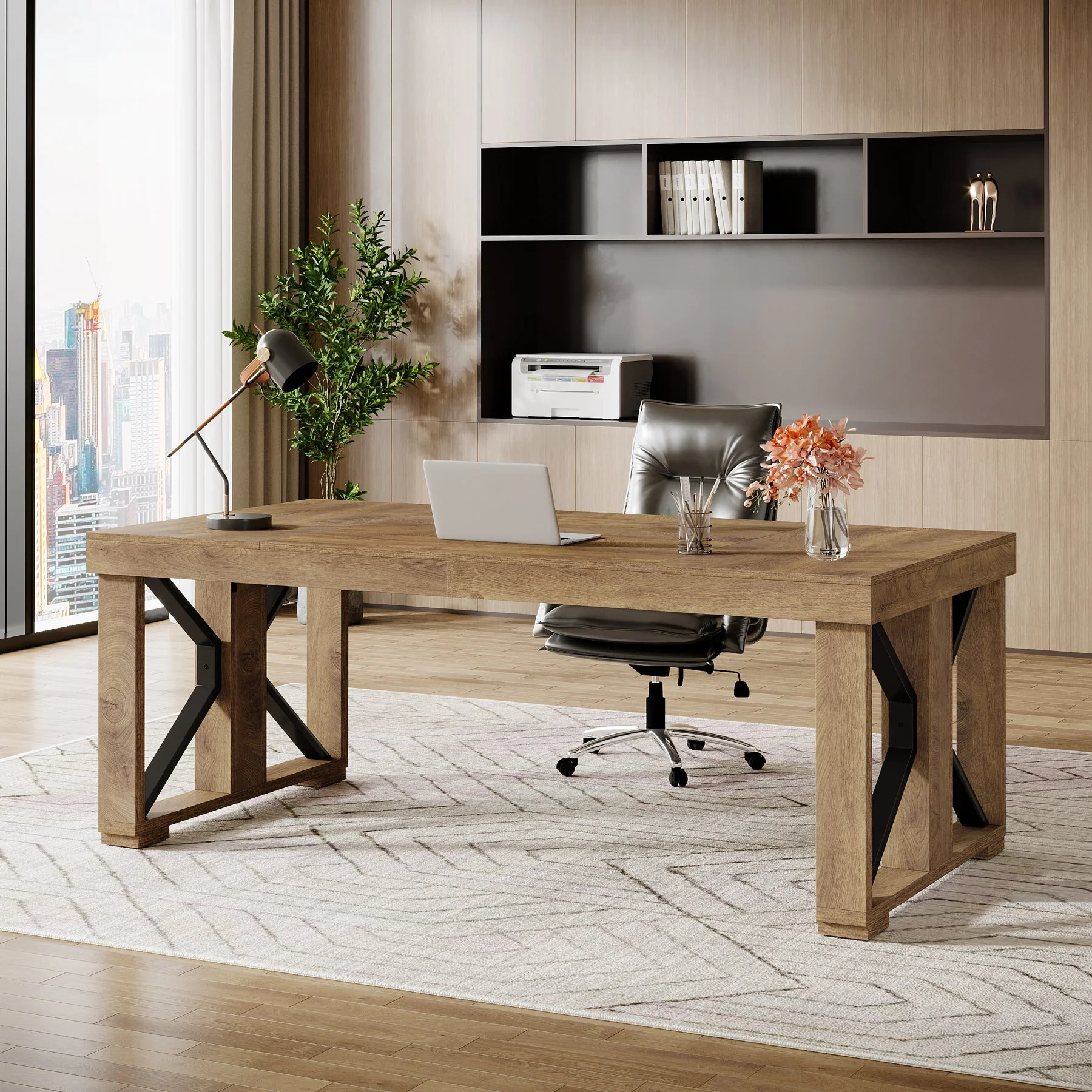70.8" Executive Computer Desk, Home Office Desk with Strong Double Pedestal - Image 3