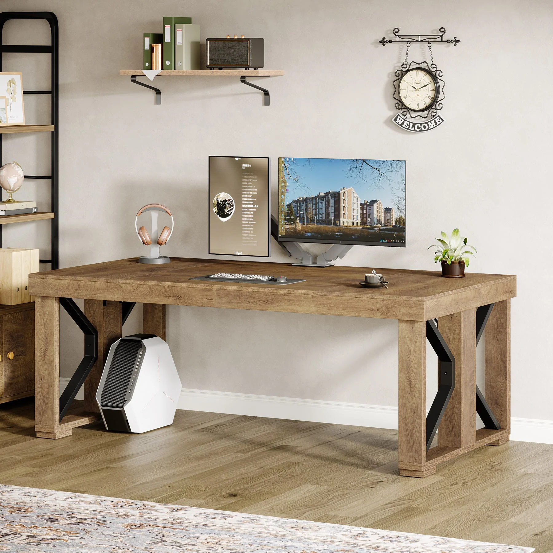 70.8" Executive Computer Desk, Home Office Desk with Strong Double Pedestal - Image 6