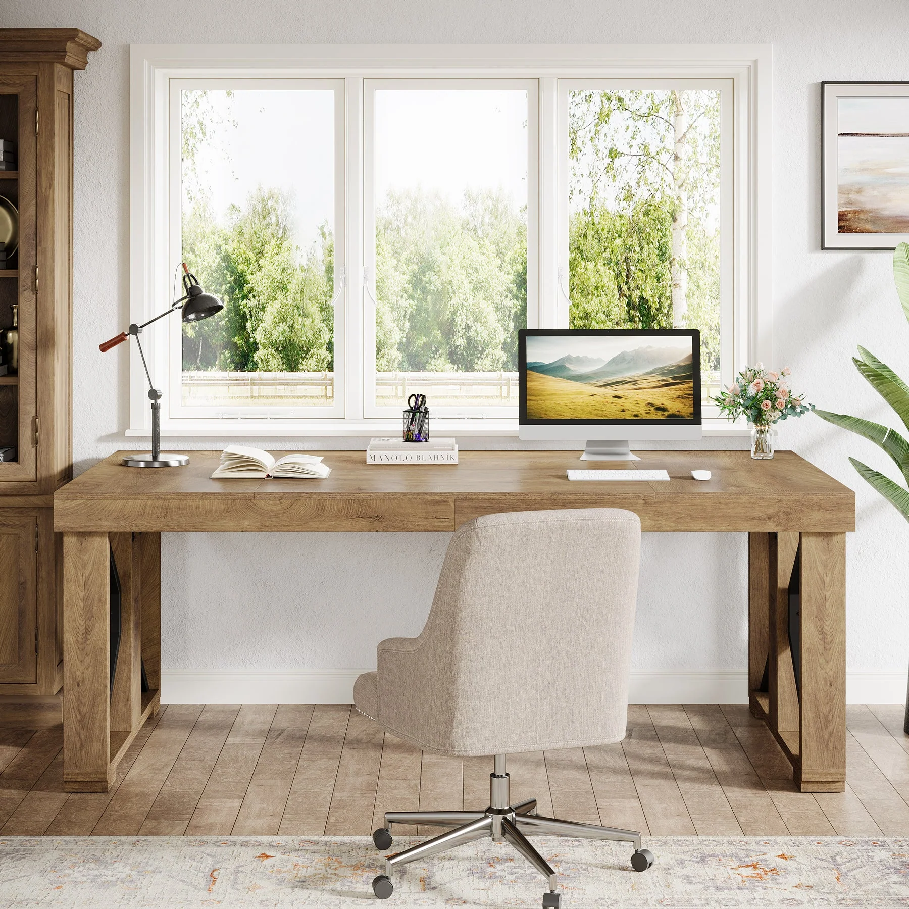 70.8" Executive Computer Desk, Home Office Desk with Strong Double Pedestal - Image 7