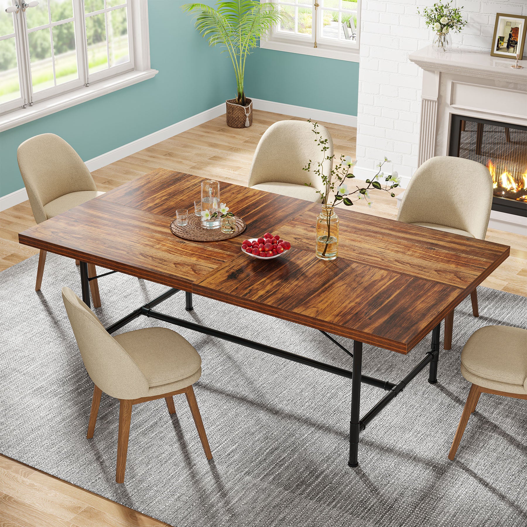 70.8" Industrial Dining Table, Rectangle Kitchen Table for 6-8 People - Image 3