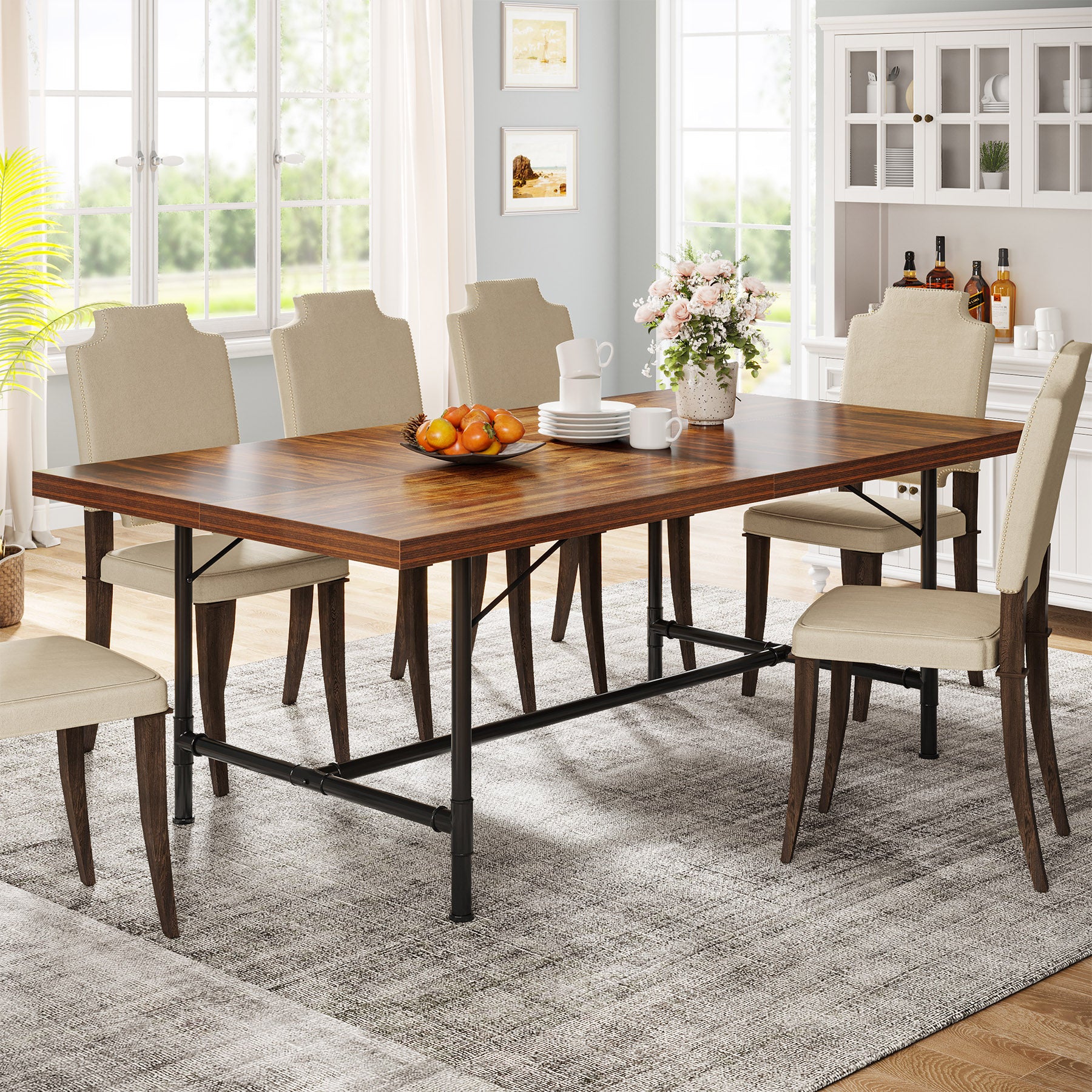 70.8" Industrial Dining Table, Rectangle Kitchen Table for 6-8 People - Image 4