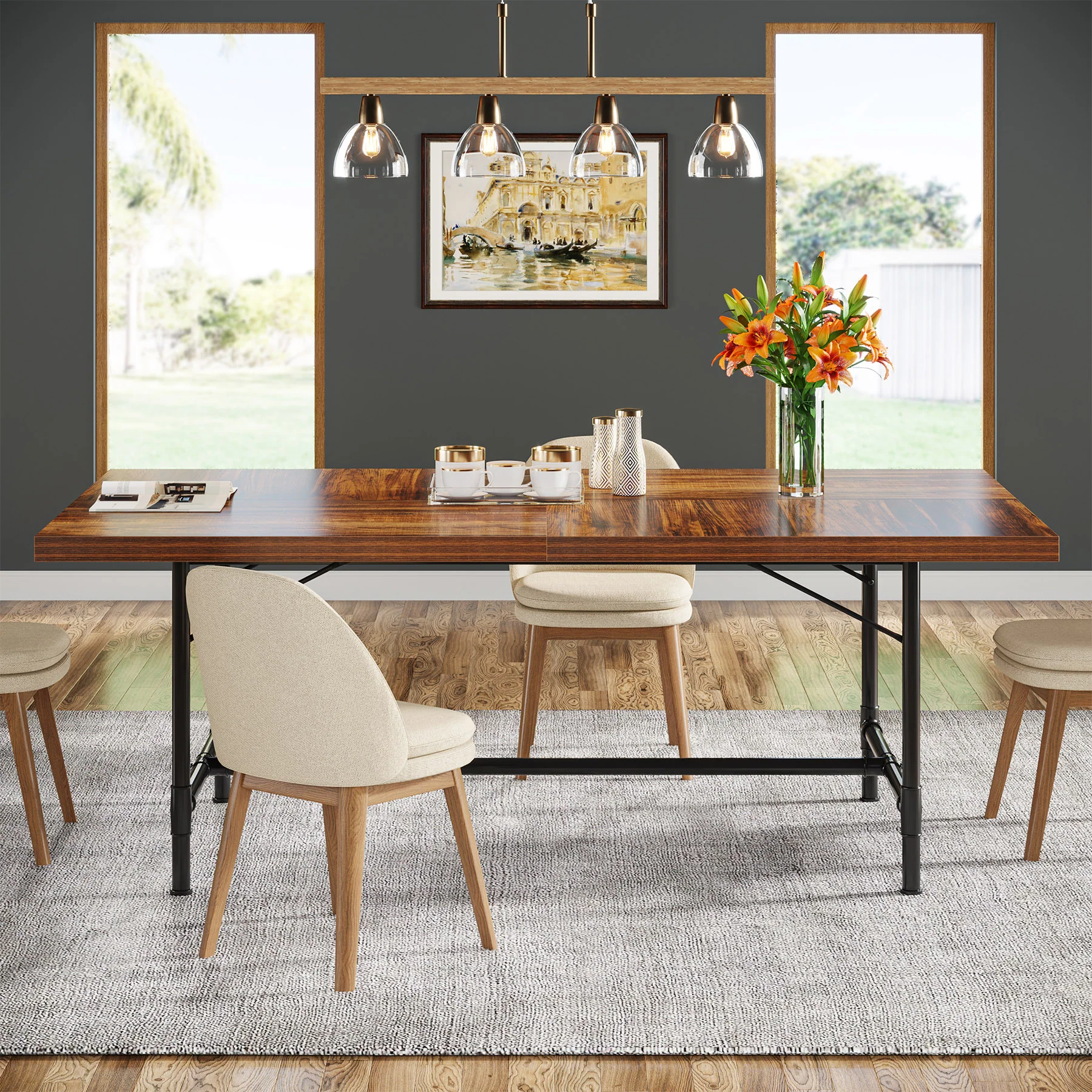 70.8" Industrial Dining Table, Rectangle Kitchen Table for 6-8 People - Image 5
