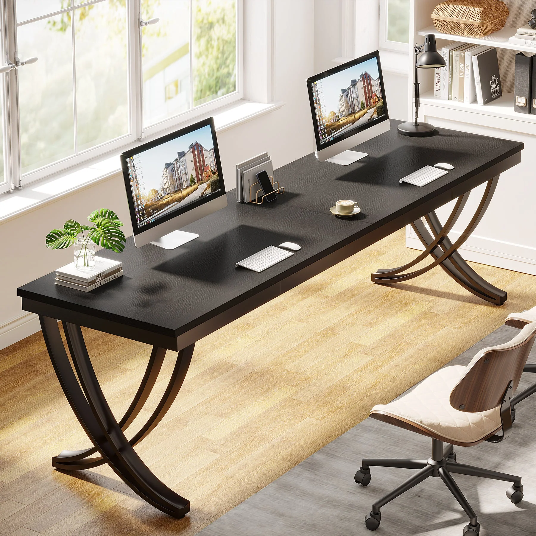 78.74" Two Person Desk Industrial Double Computer Desk with Metal Frame - Image 10