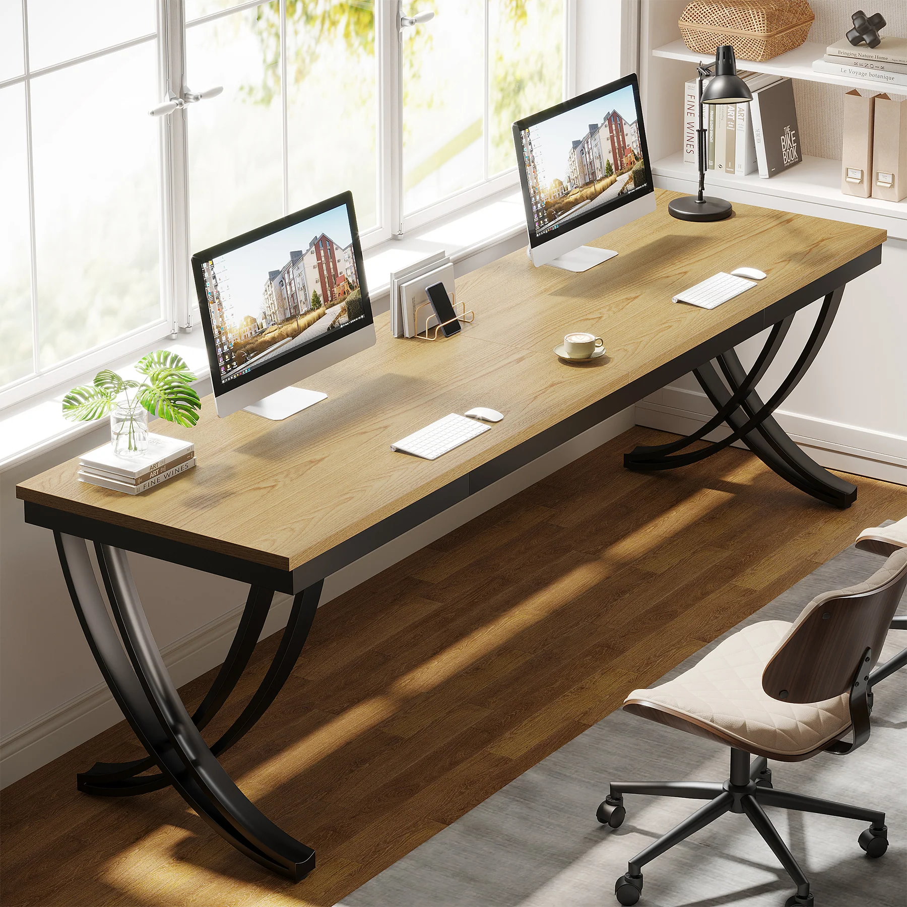 78.74" Two Person Desk Industrial Double Computer Desk with Metal Frame - Image 14