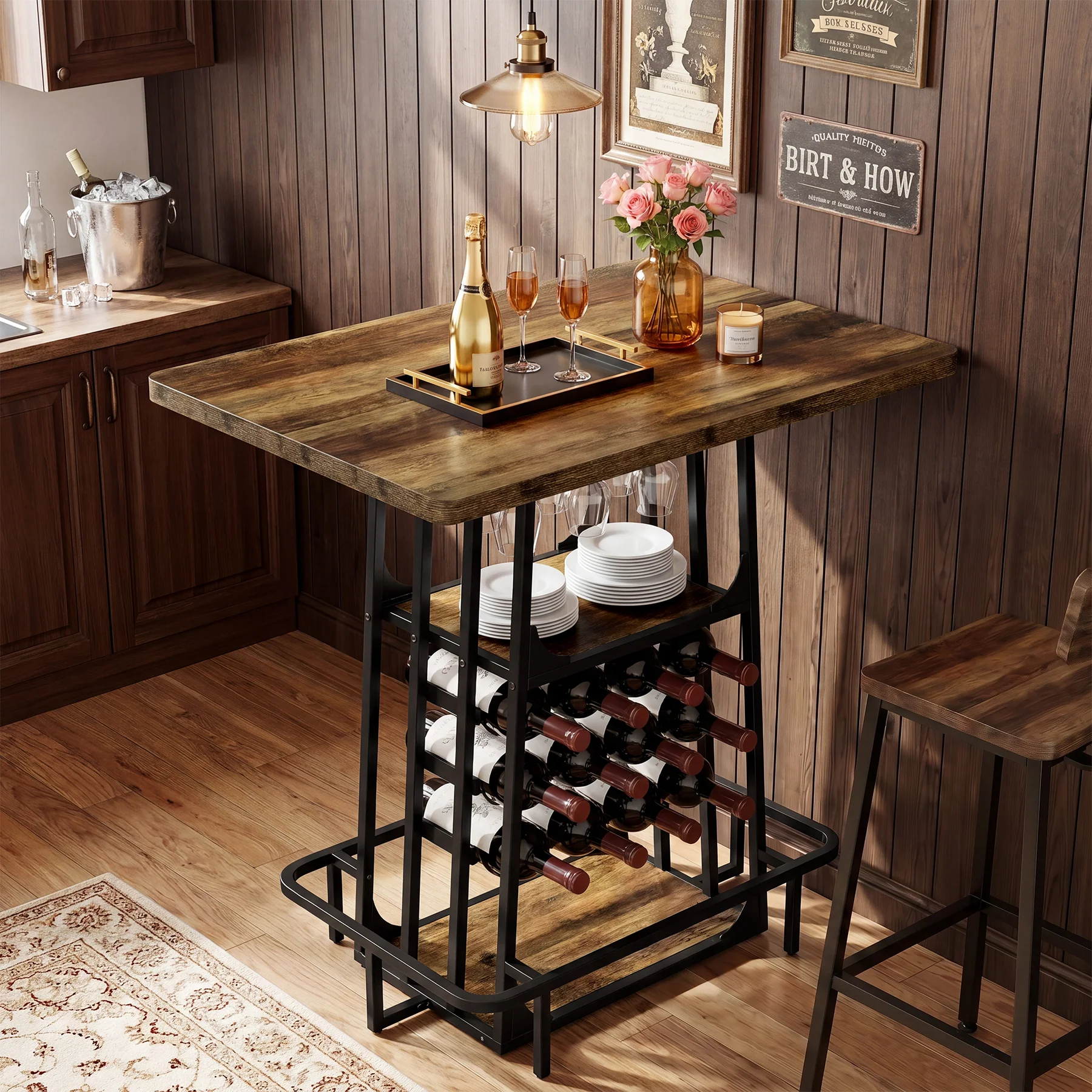 Kitchen Island with 3 Shelves, 39.4" Kitchen Shelf with Large Worktop & Glass Holder - Image 4