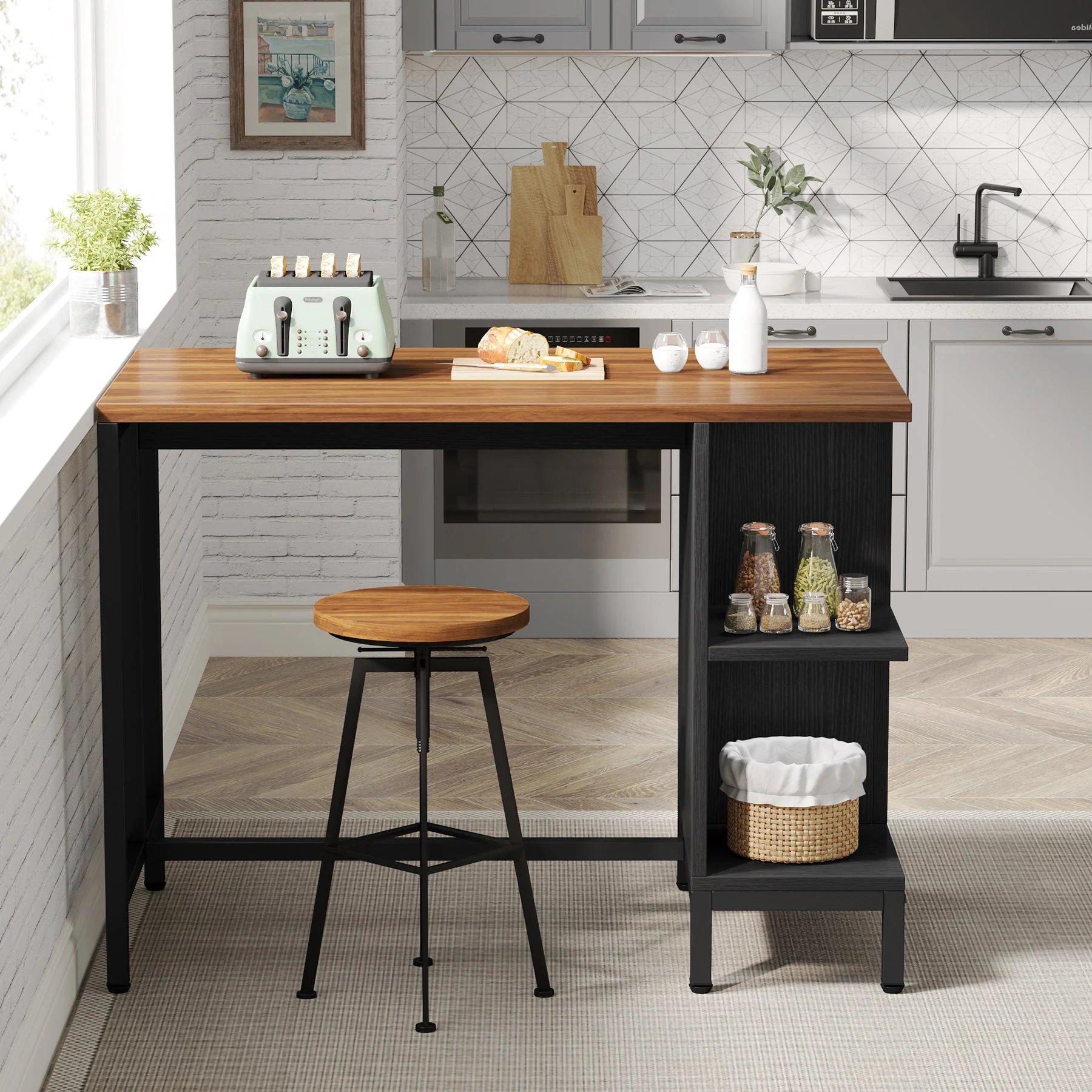 43" Kitchen Island Kitchen Counter Table with 5 Open Shelves - Image 4
