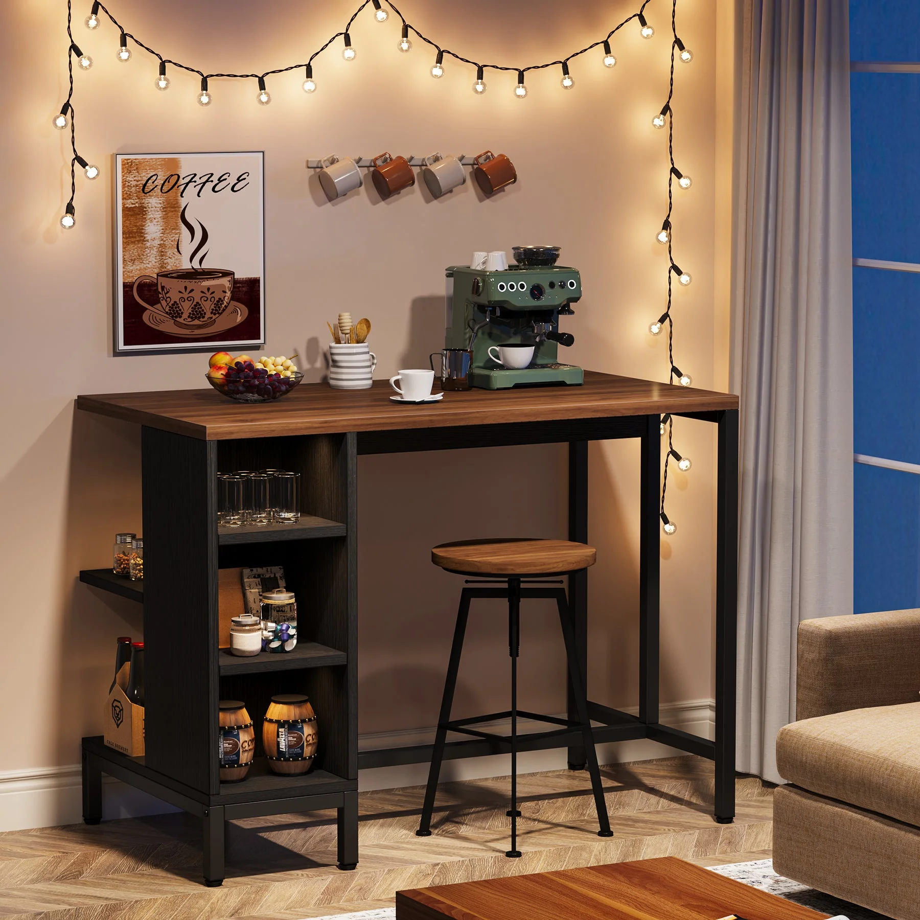43" Kitchen Island Kitchen Counter Table with 5 Open Shelves - Image 5