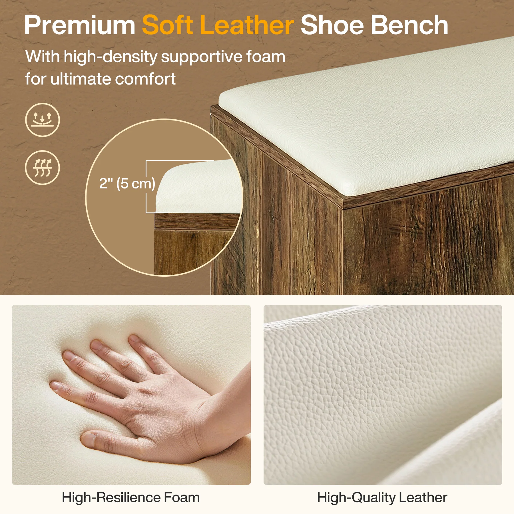 L-Shaped Bench, 61" Entryway Shoe Bench with Padded Seat Cushion - Image 7
