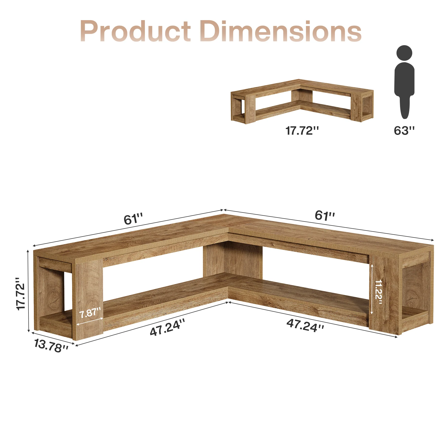 L-Shaped Bench with Storage, Corner Entryway Bench for Living Room - Image 2
