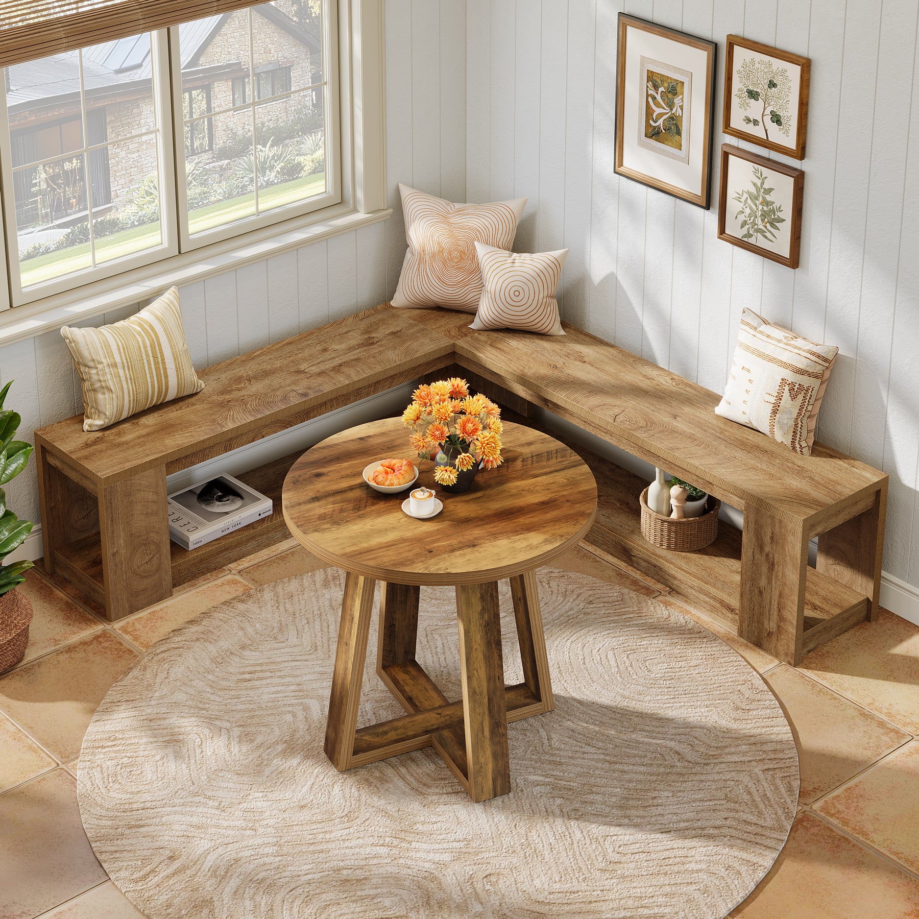 L-Shaped Bench with Storage, Corner Entryway Bench for Living Room - Image 4