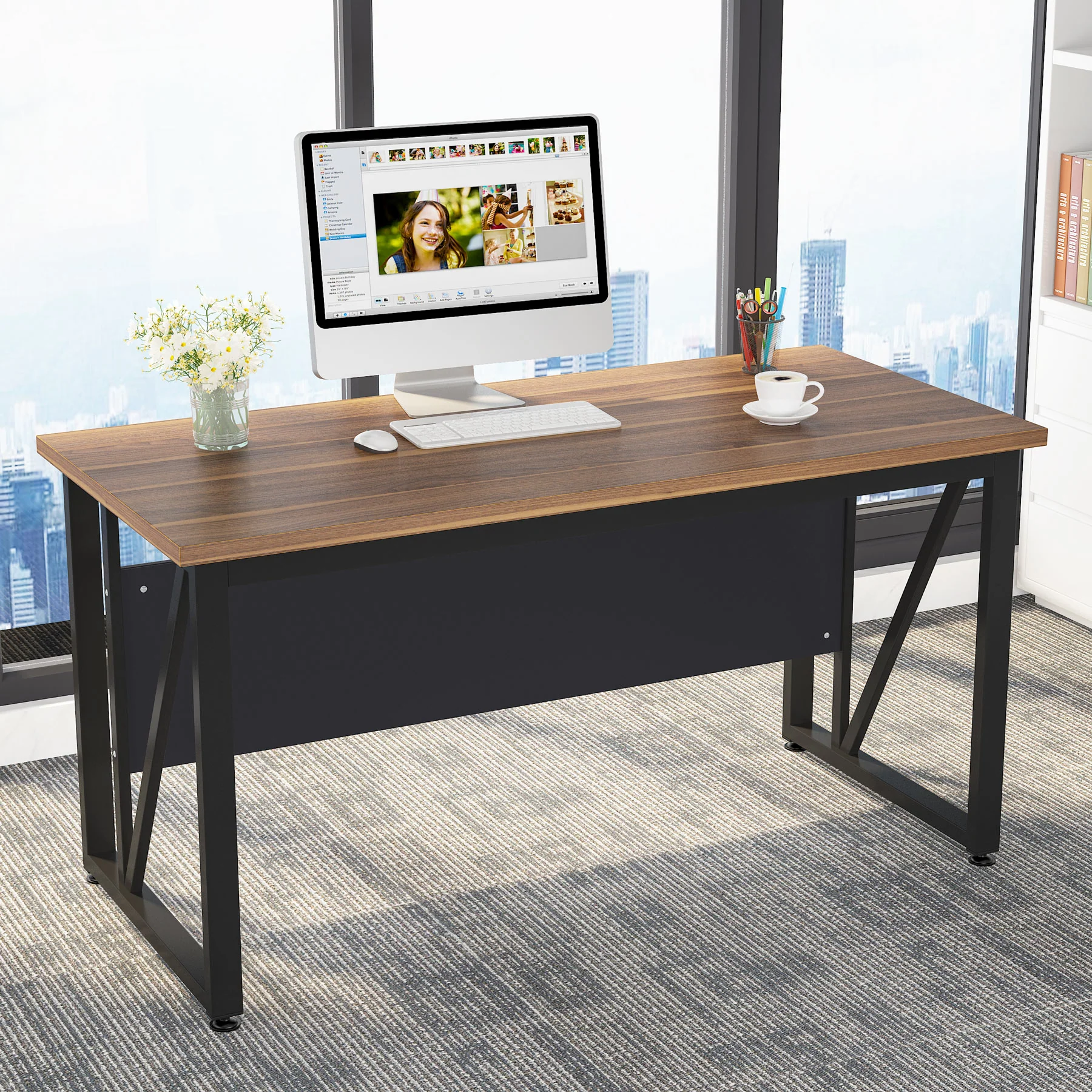 L-Shaped Computer Desk, 55" / 63" Executive Desk and Mobile File Cabinet - Image 4
