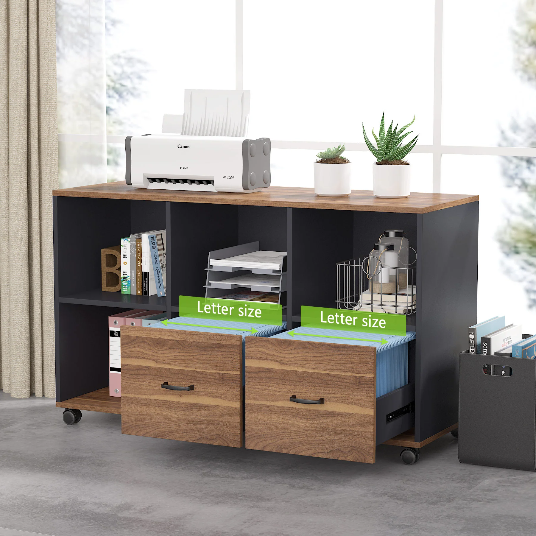 L-Shaped Computer Desk, 55" / 63" Executive Desk and Mobile File Cabinet - Image 5